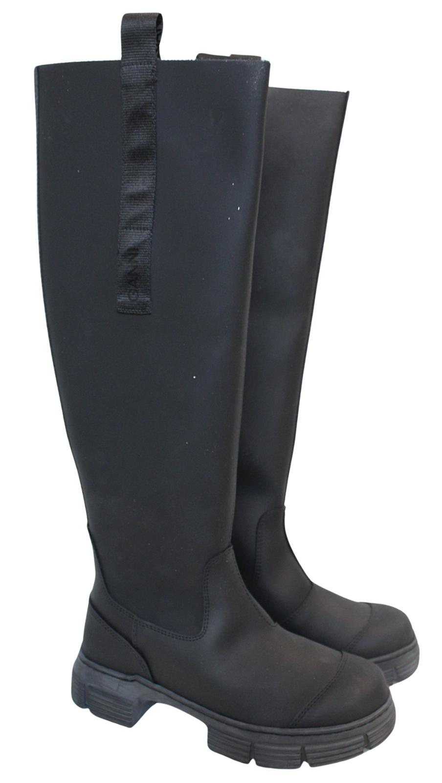 GANNI Country Boots S1527 Black Rubber Knee High Womens EU35 UK2 NEW RRP215