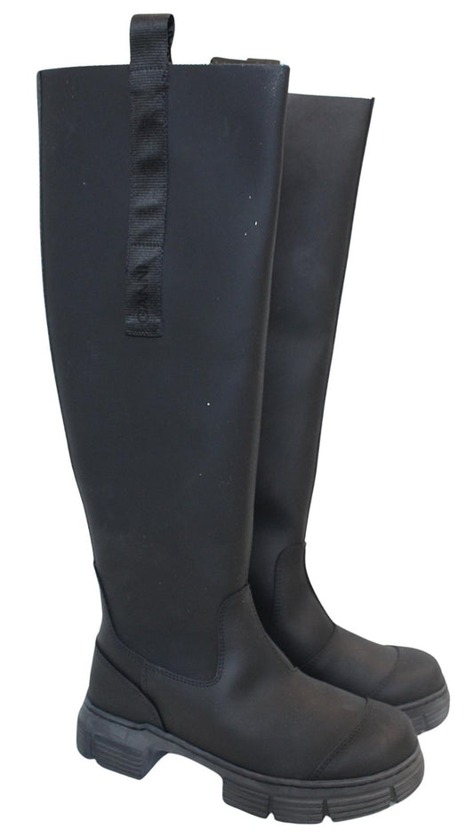 GANNI Country Boots S1527 Black Rubber Knee High Womens EU35 UK2 NEW RRP215