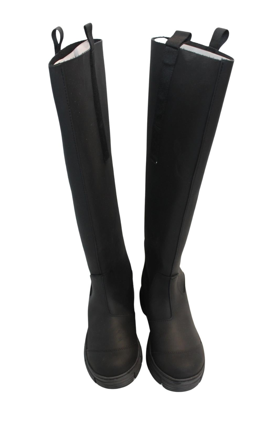 GANNI Country Boots S1527 Black Rubber Knee High Womens EU35 UK2 NEW RRP215