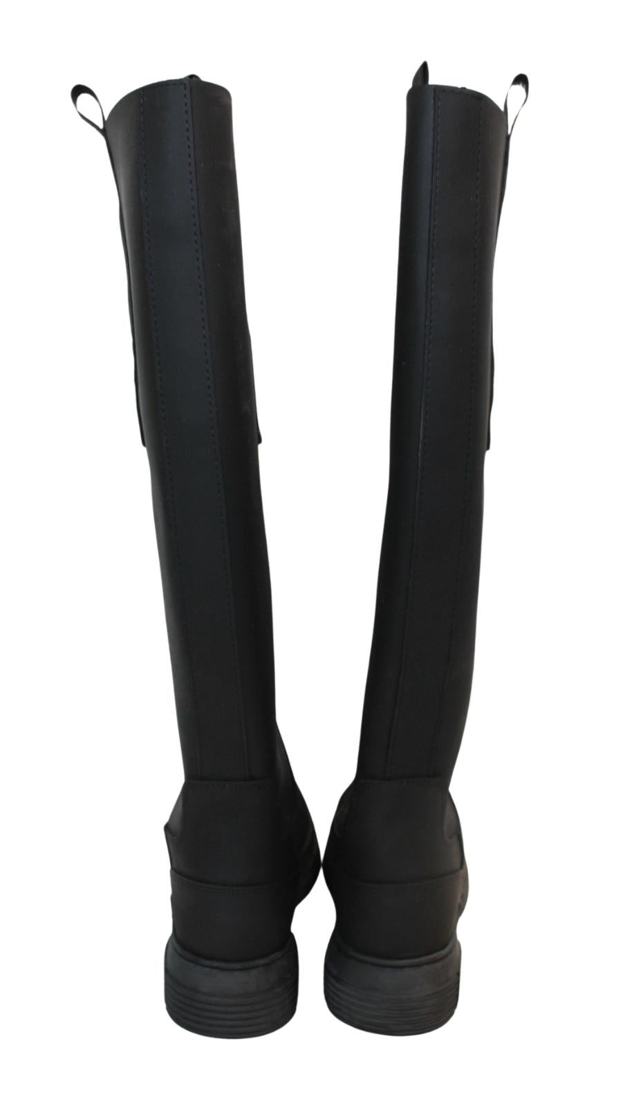 GANNI Country Boots S1527 Black Rubber Knee High Womens EU35 UK2 NEW RRP215