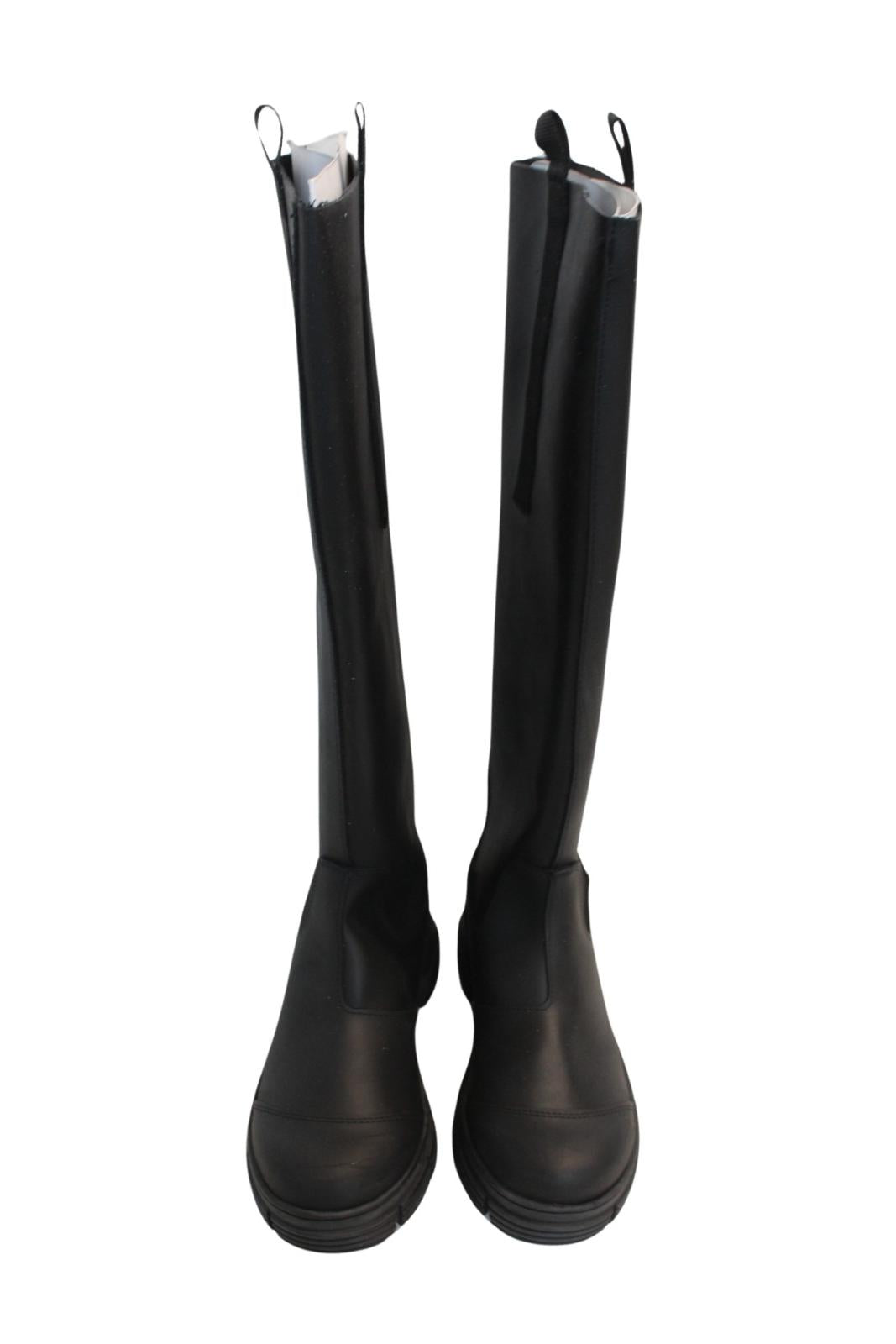 GANNI Country Boots S1527 Black Rubber Knee High Womens EU37 UK4 NEW RRP215