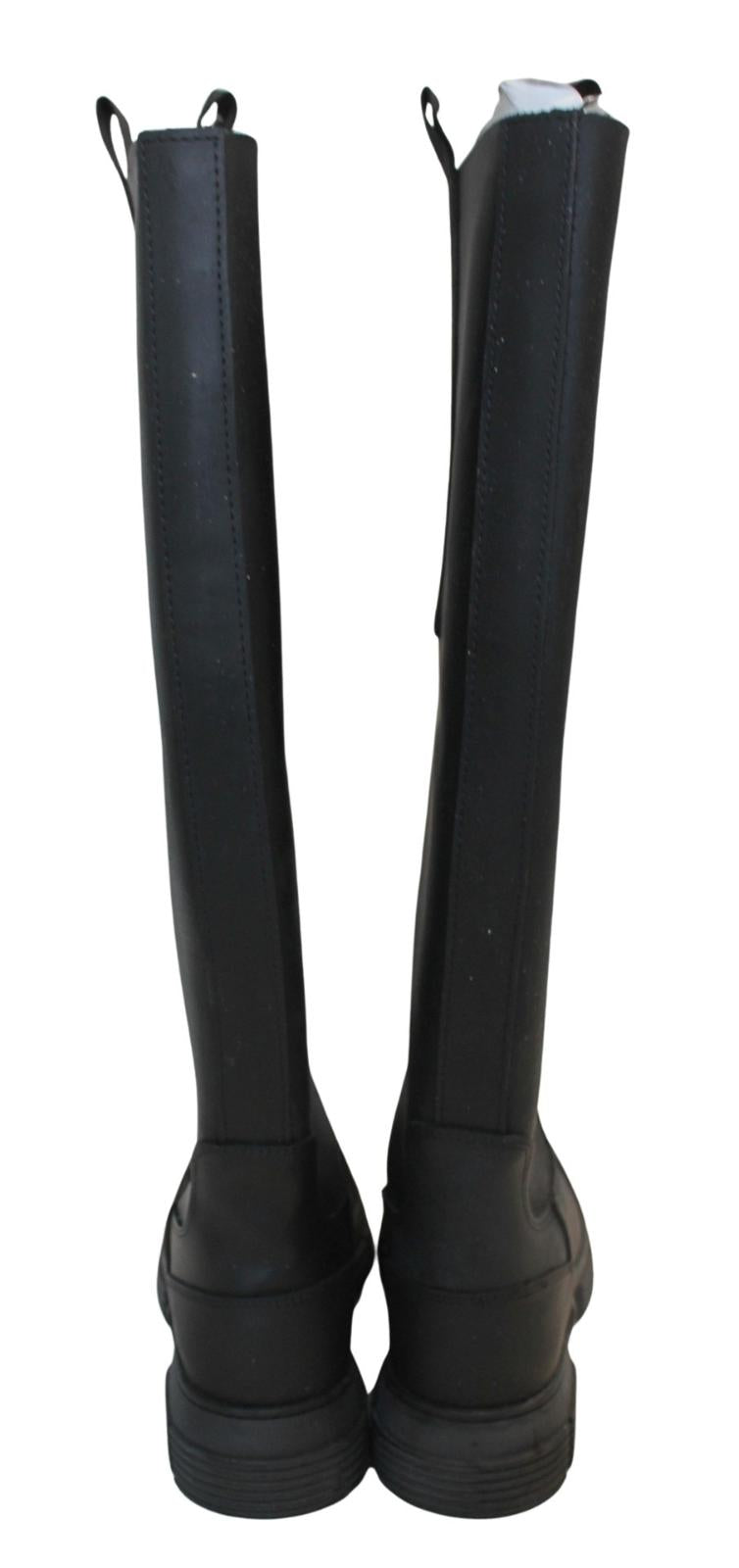 GANNI Country Boots S1527 Black Rubber Knee High Womens EU37 UK4 NEW RRP215