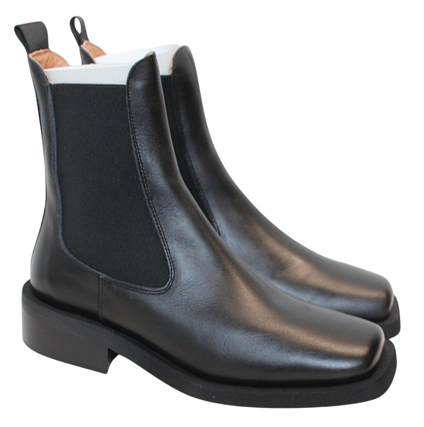 GANNI Chelsea Boots S1905 Black Leather Square Toe Womens EU38 UK5 NEW RRP355