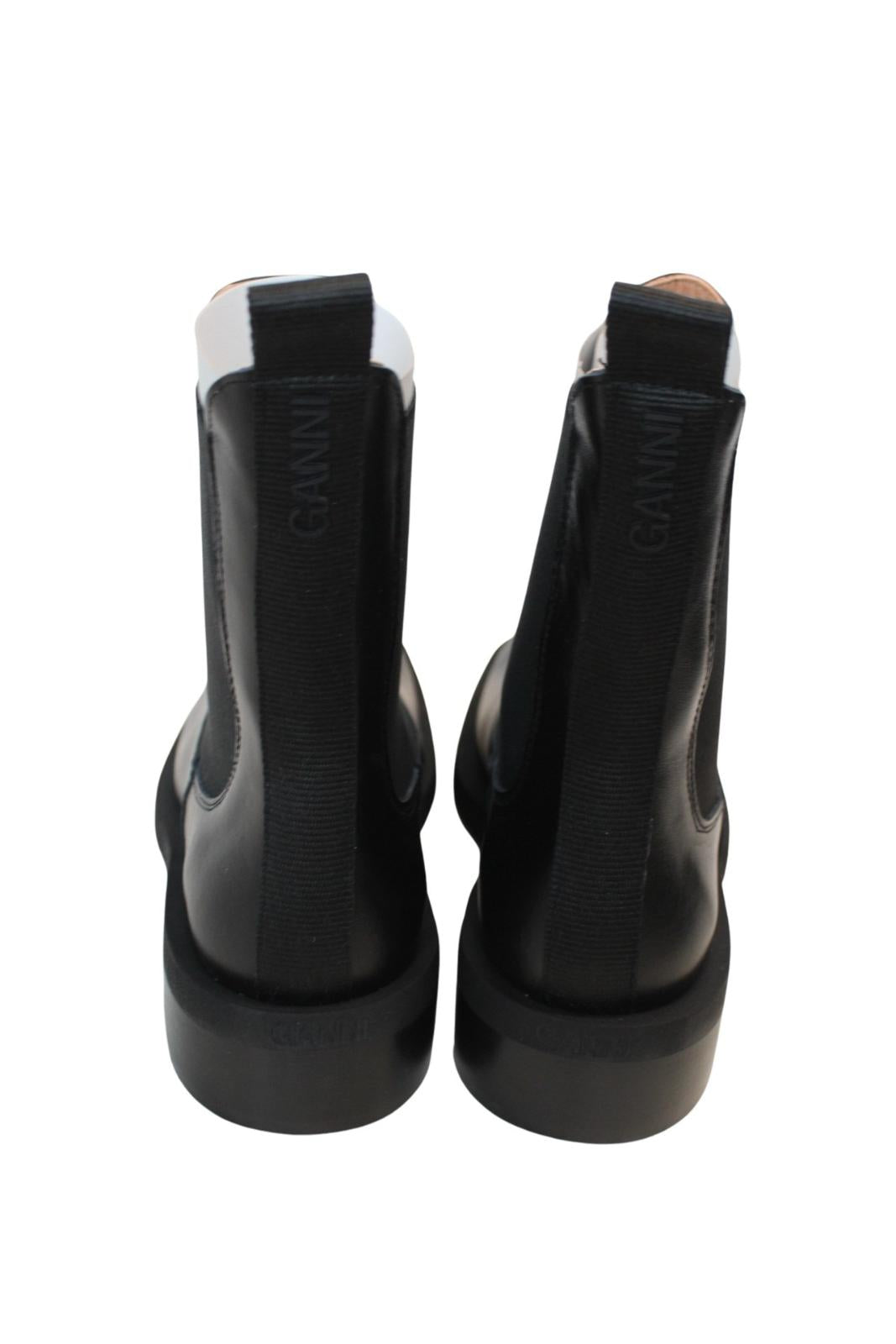 GANNI Chelsea Boots S1905 Black Leather Square Toe Womens EU38 UK5 NEW RRP355