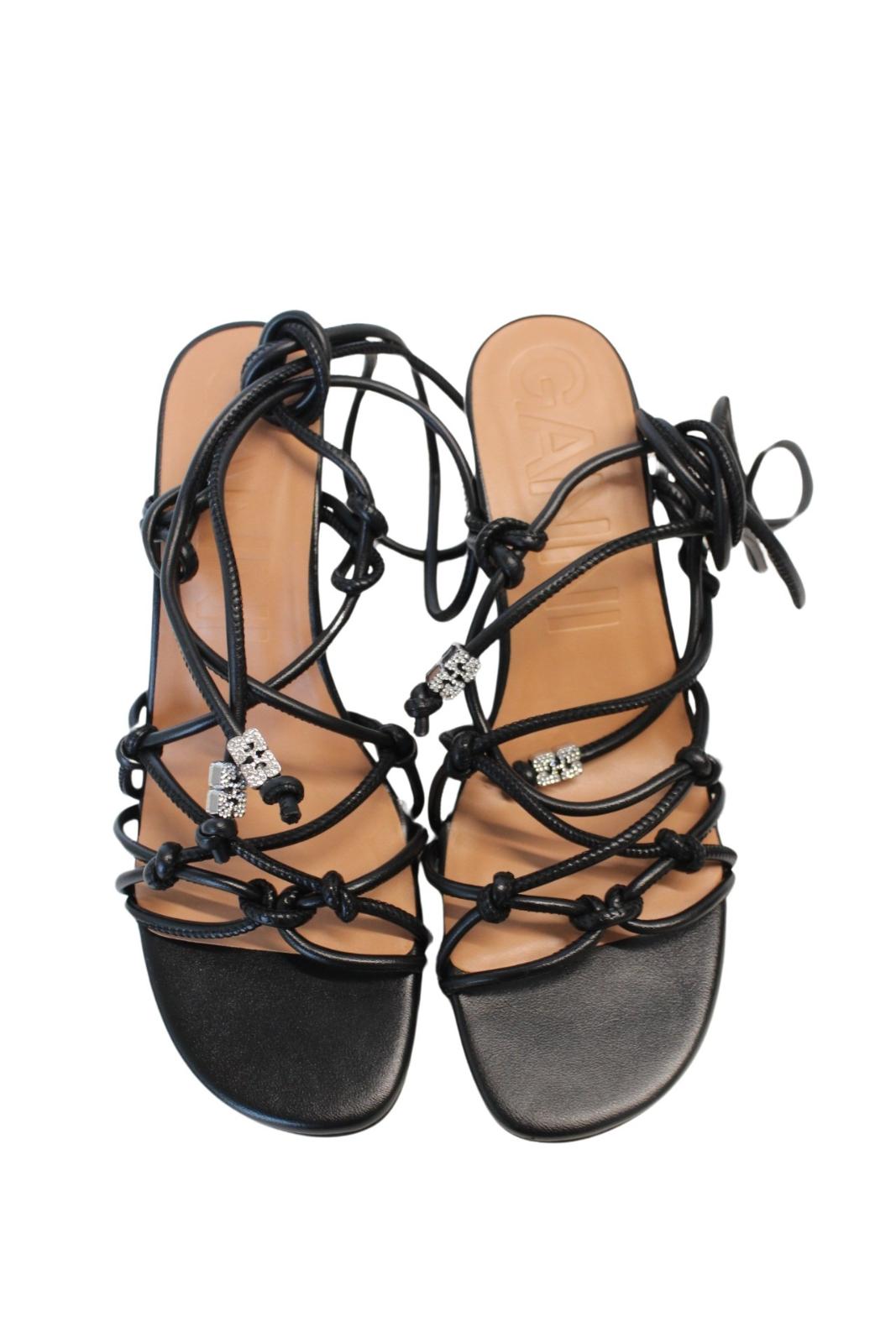 GANNI Sandal Shoes S2138 Black Knots Crystal Heeled Wrap EU40 UK7 NEW RRP320