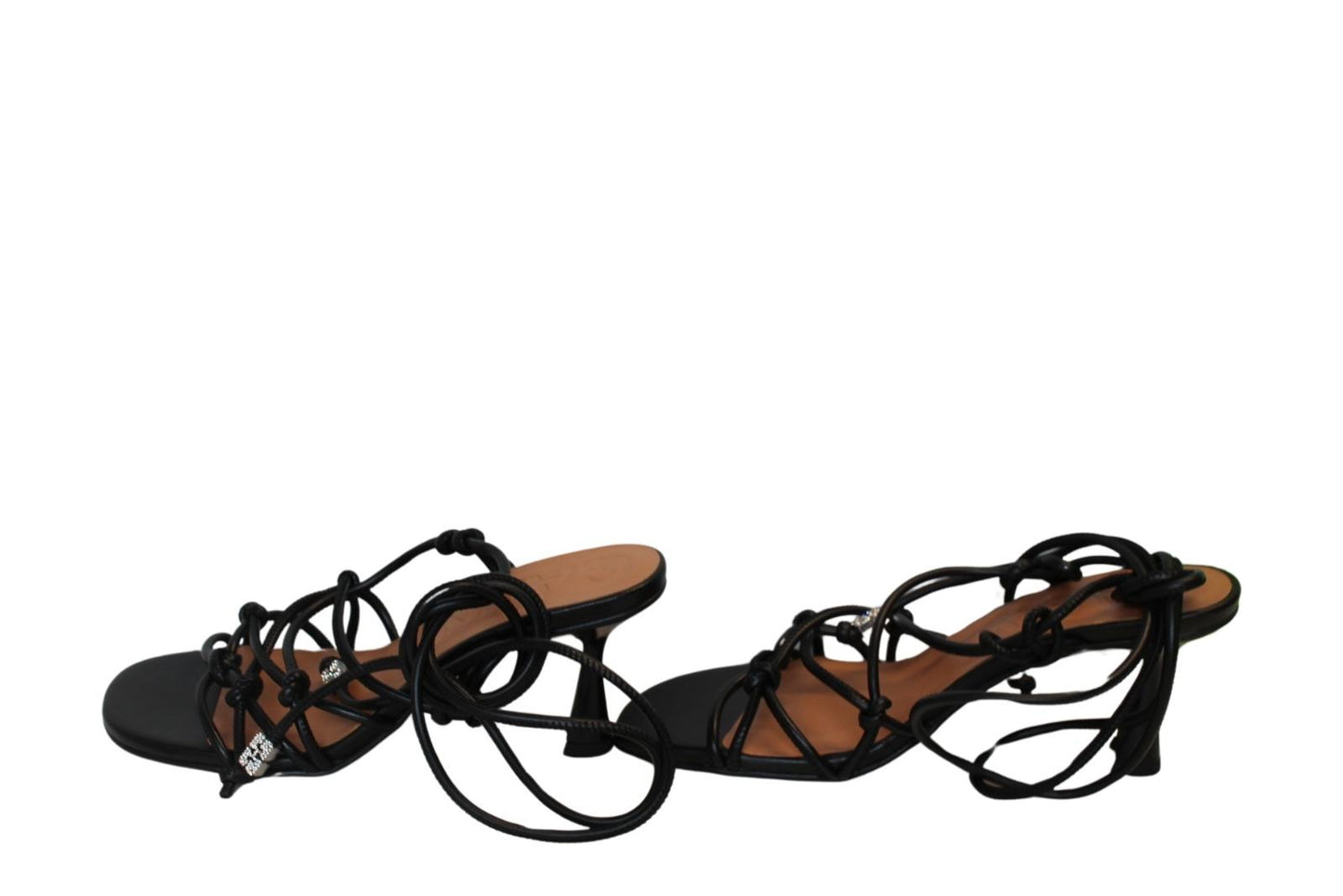 GANNI Sandal Shoes S2138 Black Knots Crystal Heeled Wrap EU40 UK7 NEW RRP320