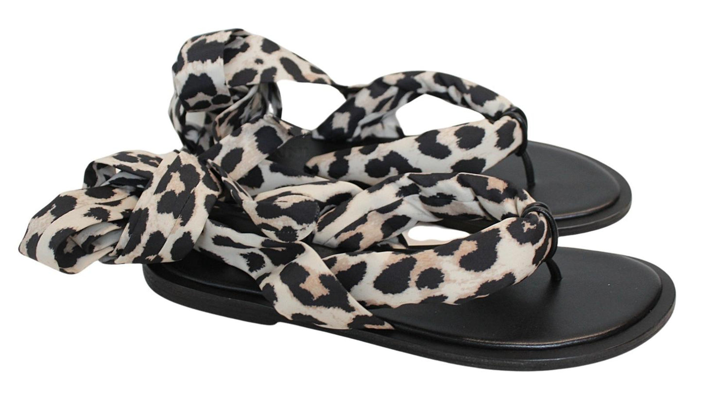 GANNI Sandal Shoes S1558 Leopard Recycled Tech Fabric Flat EU36 UK3 NEW RRP115