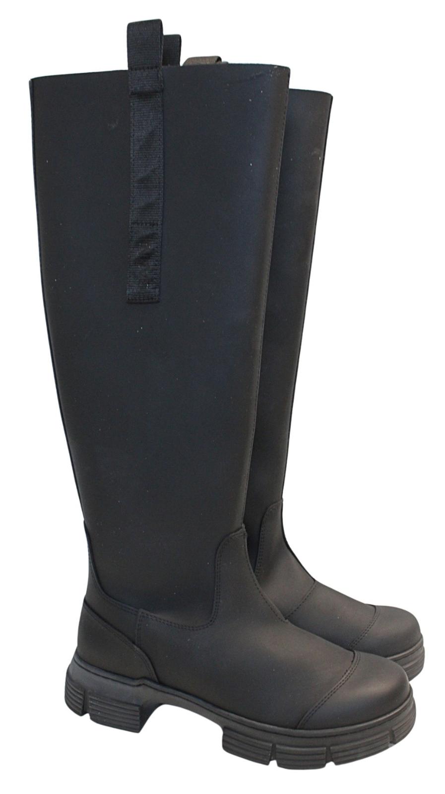 GANNI Ladies S1527 Black Recycled Rubber Country Boots EU38 UK5 NEW RRP215