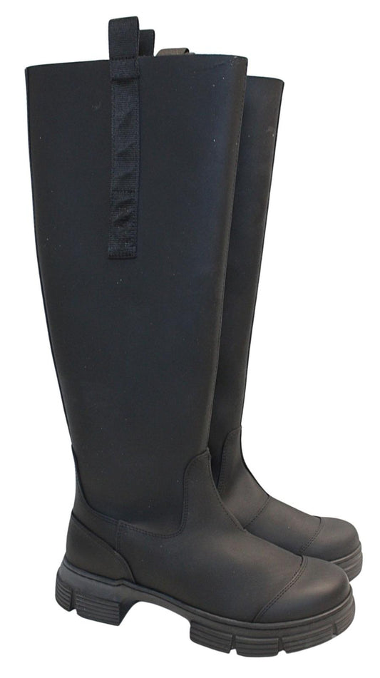 GANNI Ladies S1527 Black Recycled Rubber Country Boots EU38 UK5 NEW RRP215