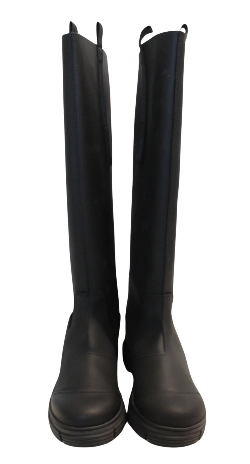 GANNI Ladies S1527 Black Recycled Rubber Country Boots EU38 UK5 NEW RRP215