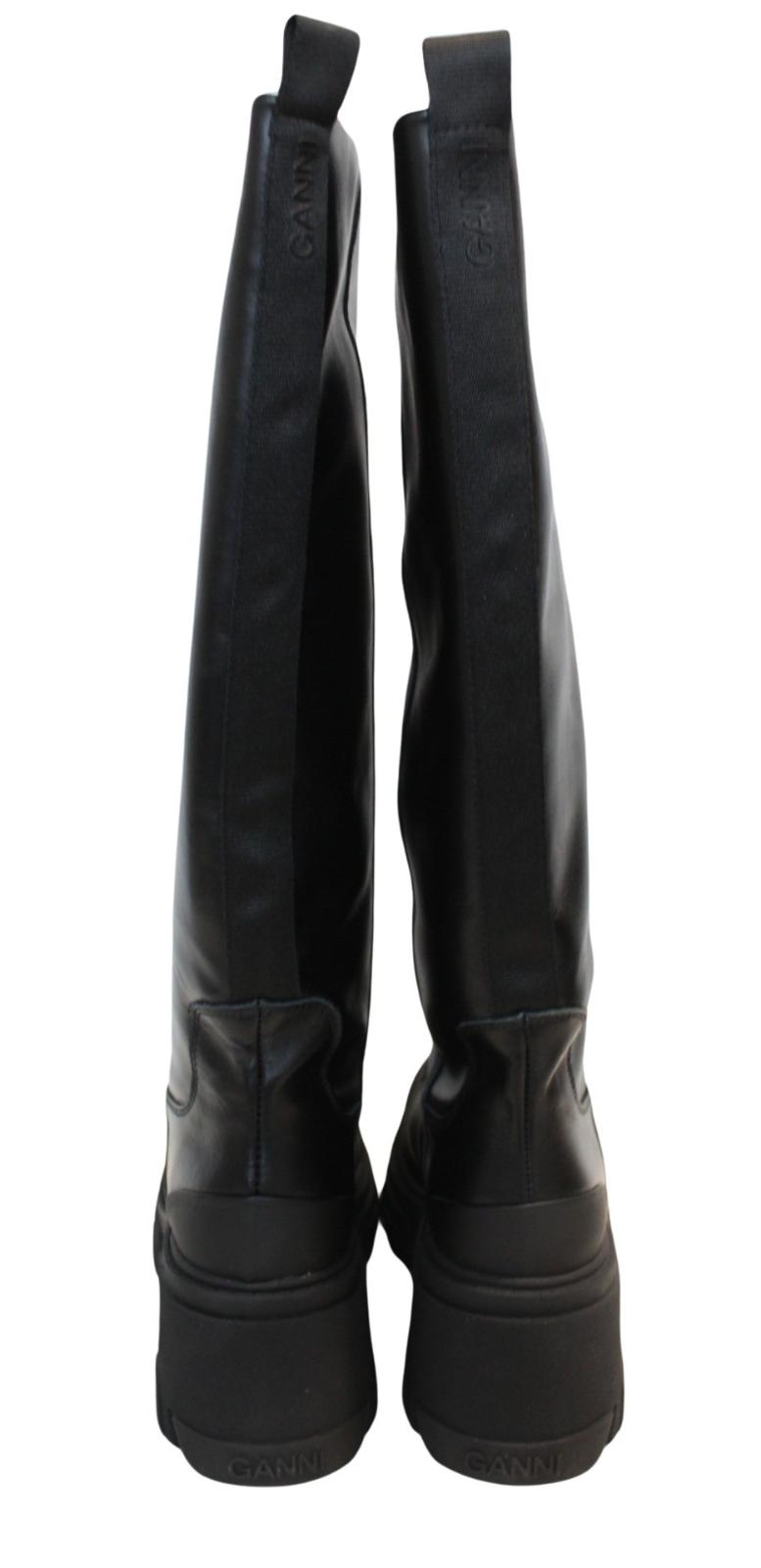 GANNI Ladies S1649 Black 85 Leather Knee High Chunky Boots EU38 UK5 NEW RRP405