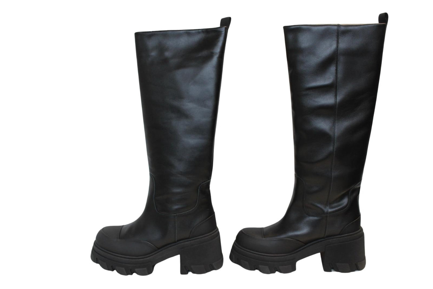 GANNI Ladies S1649 Black 85 Leather Knee High Chunky Boots EU38 UK5 NEW RRP405
