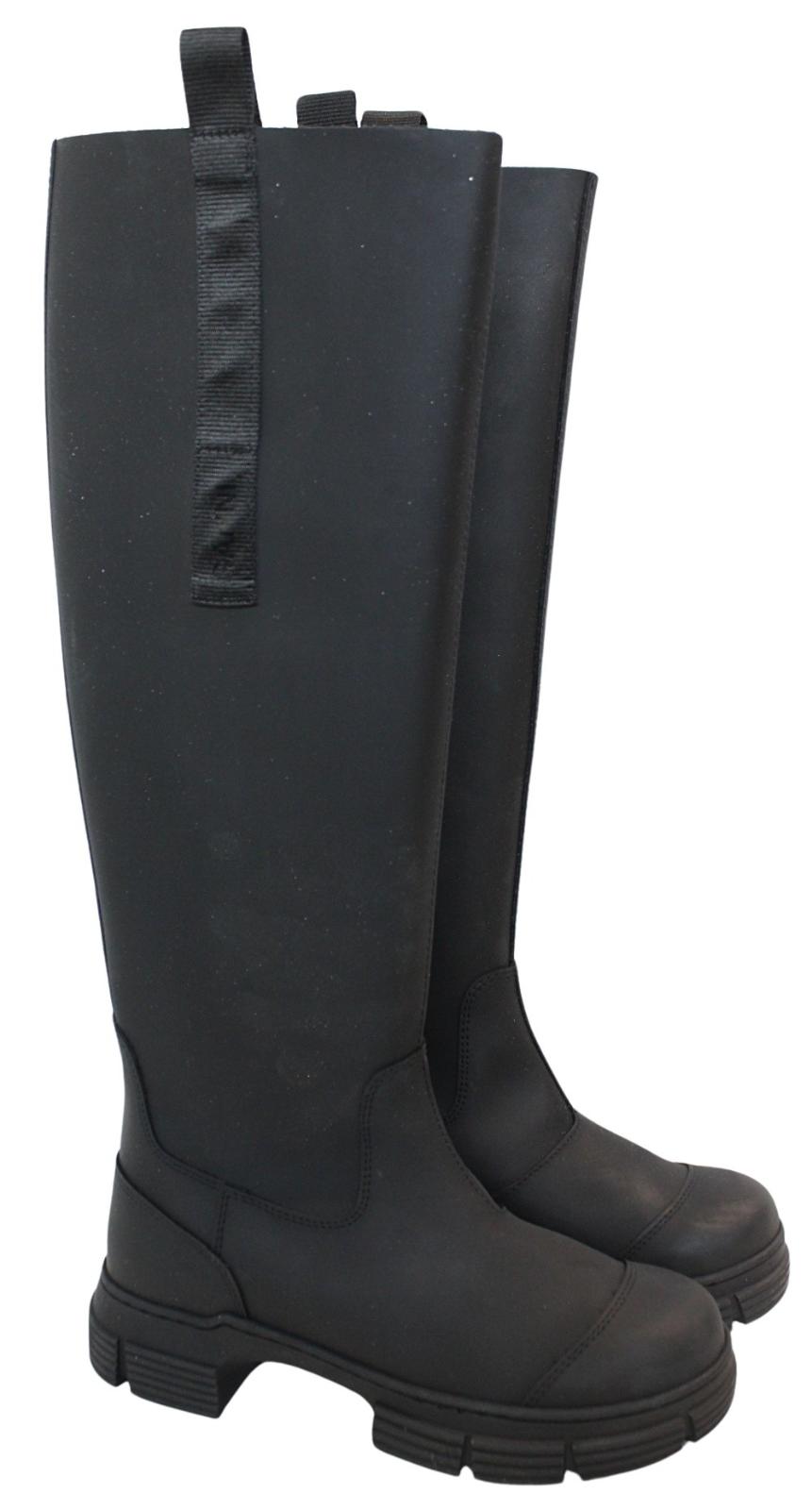 GANNI Ladies S1527 Black Recycled Rubber Country Boots EU36 UK3 NEW RRP215