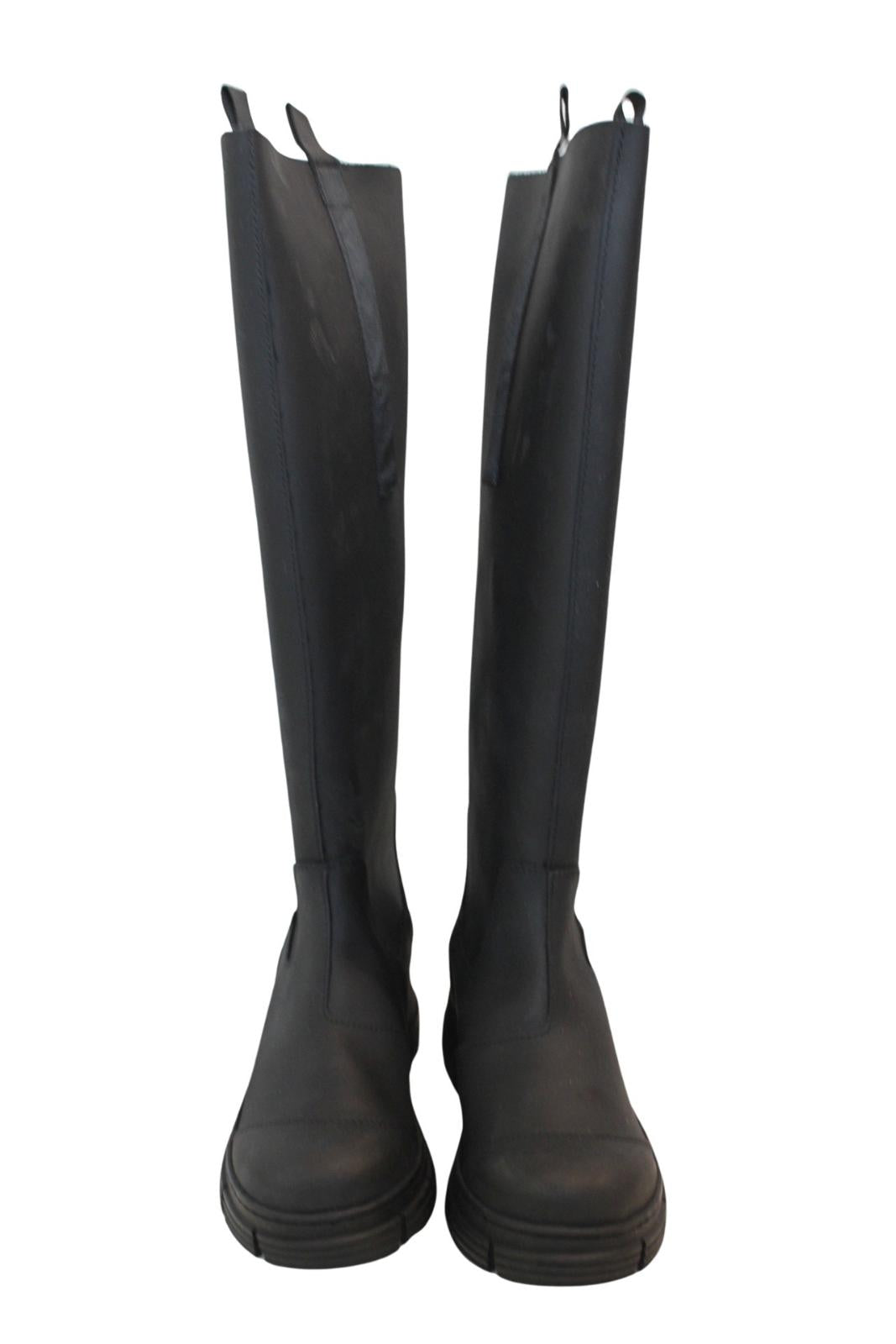 GANNI Ladies S1527 Black Recycled Rubber Country Boots EU36 UK3 NEW RRP215