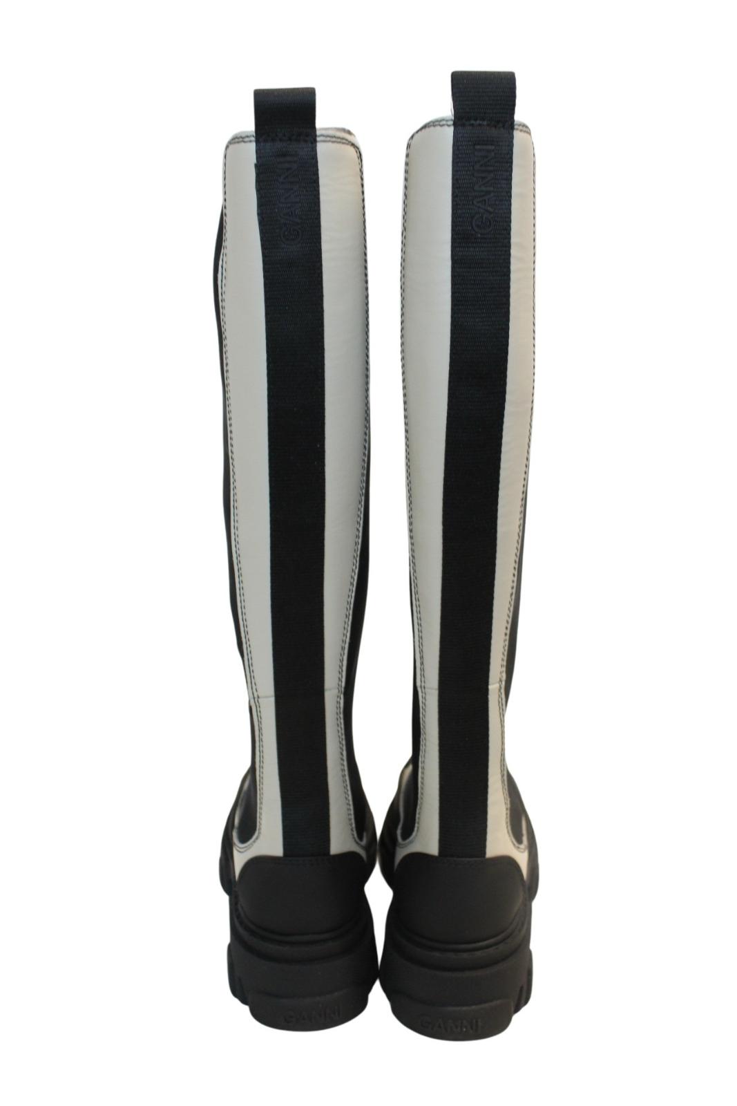 GANNI Ladies S1622 Oyster Grey Black Knee High Leather Boots EU36 UK3 NEW RRP355
