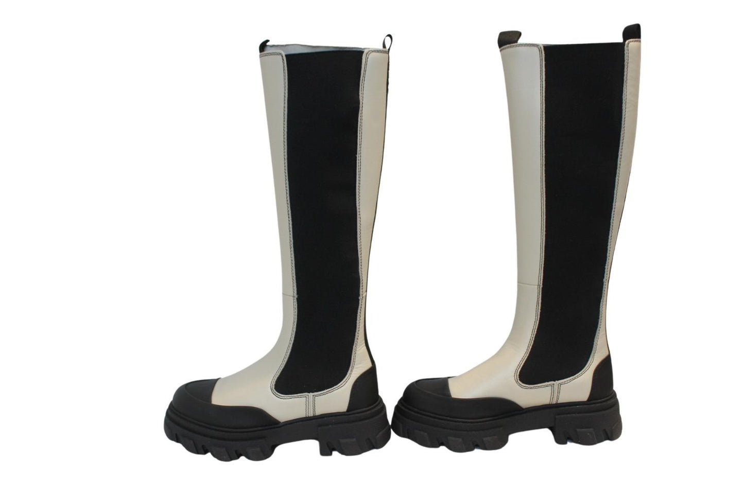 GANNI Ladies S1622 Oyster Grey Black Knee High Leather Boots EU36 UK3 NEW RRP355