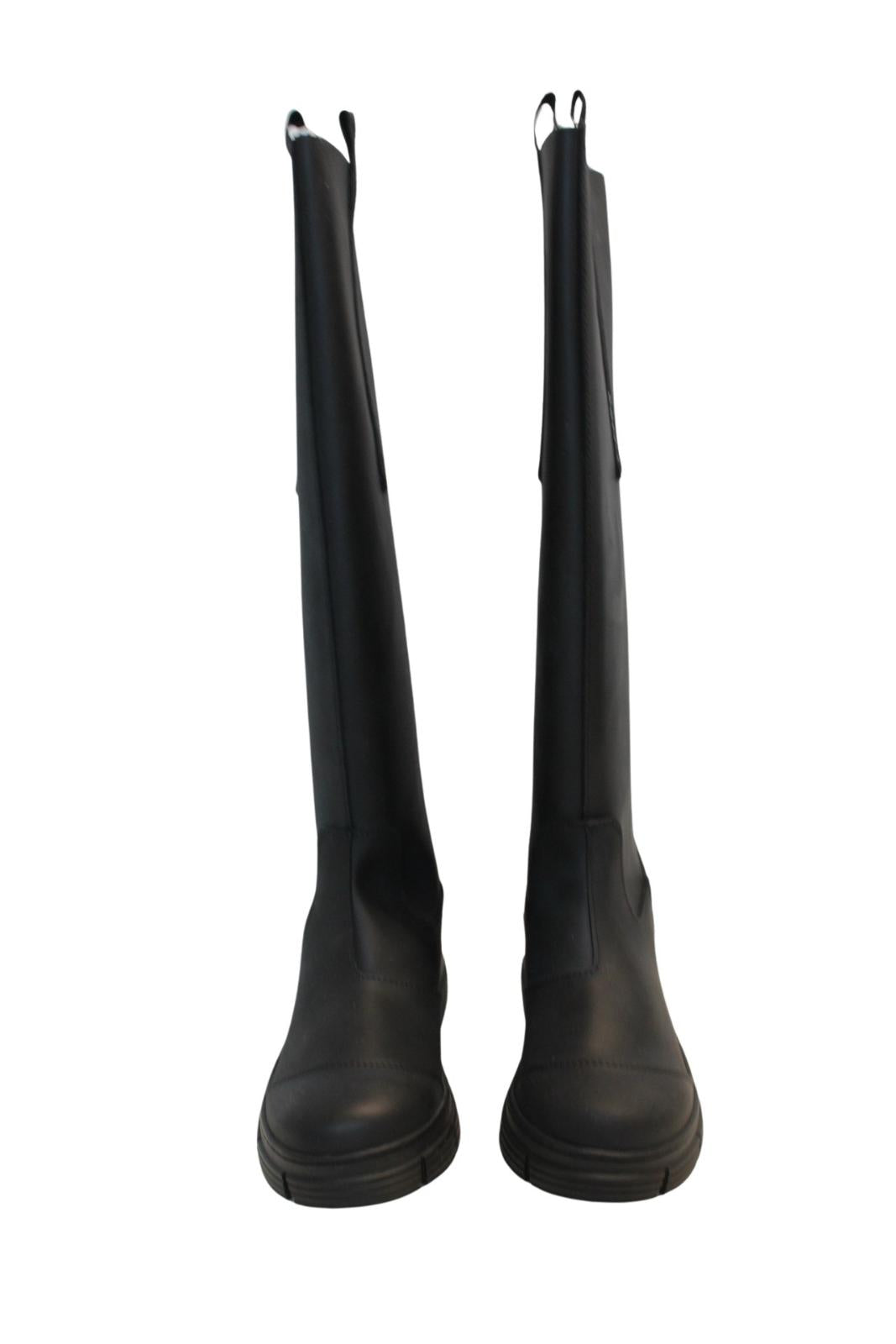 GANNI Ladies S1527 Black Rubber Knee High Country Boots EU36 UK3 NEW RRP215