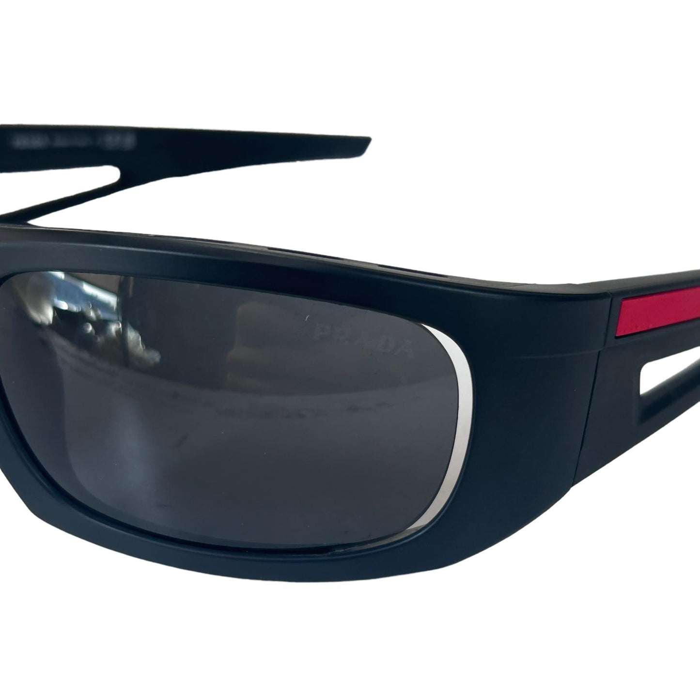 PRADA EYEWEAR LINEA SPORT WRAP LOGO SUNGLASSES BLACK NEW DEFECT