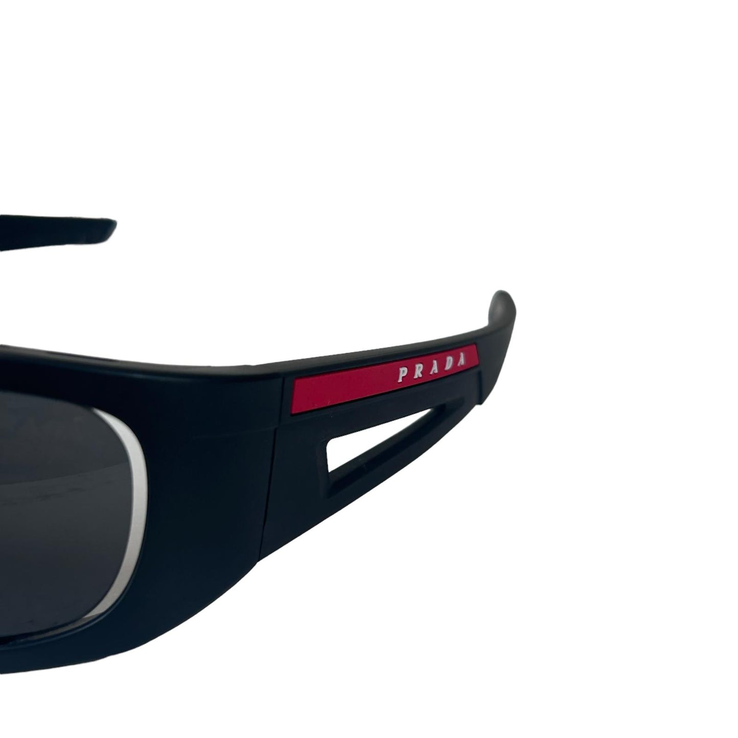 PRADA EYEWEAR LINEA SPORT WRAP LOGO SUNGLASSES BLACK NEW DEFECT