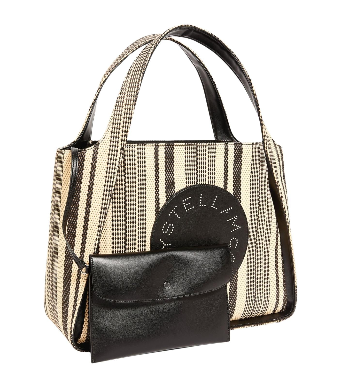 STELLA MCCARTNEY Ladies Beige & Black Striped Raffia Crossbody Bag M RRP795 NEW