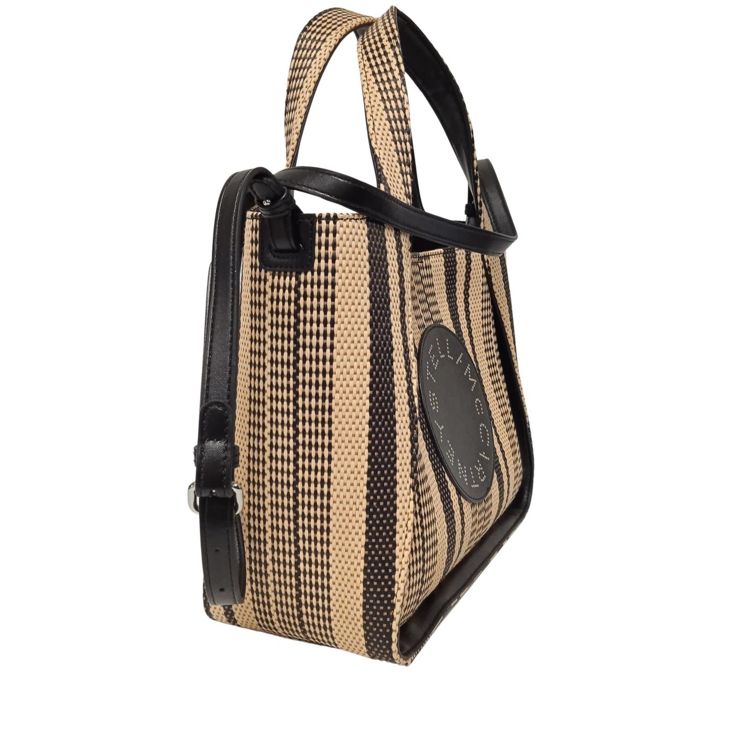 STELLA MCCARTNEY Ladies Beige & Black Striped Raffia Crossbody Bag M RRP795 NEW
