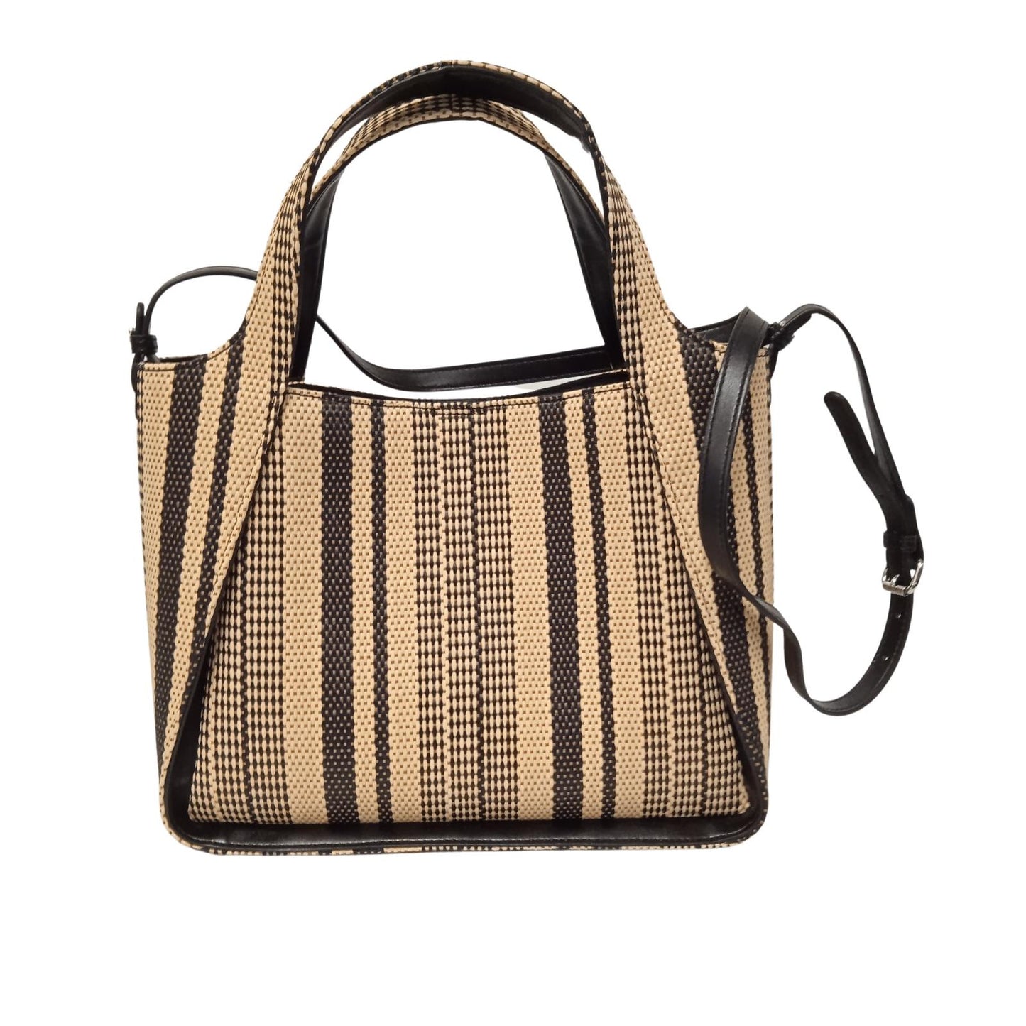 STELLA MCCARTNEY Ladies Beige & Black Striped Raffia Crossbody Bag M RRP795 NEW