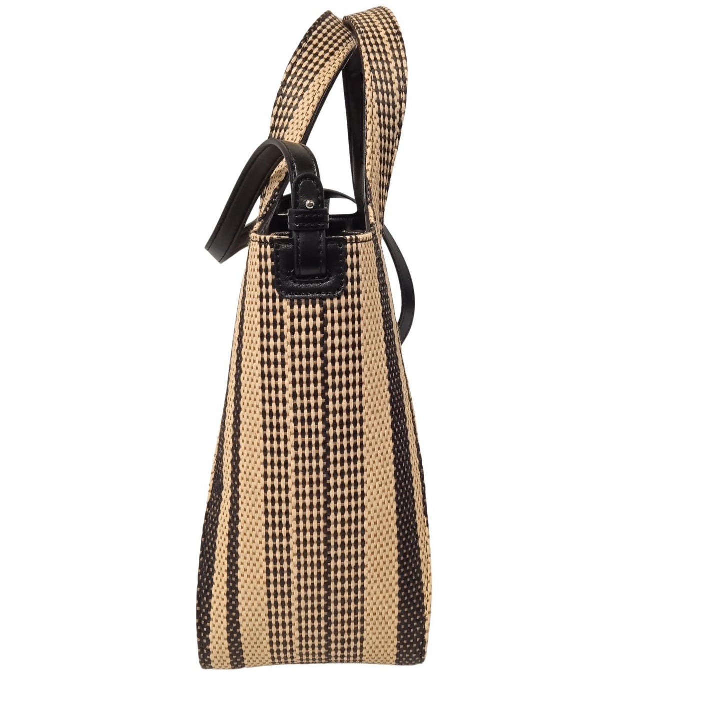 STELLA MCCARTNEY Ladies Beige & Black Striped Raffia Crossbody Bag M RRP795 NEW