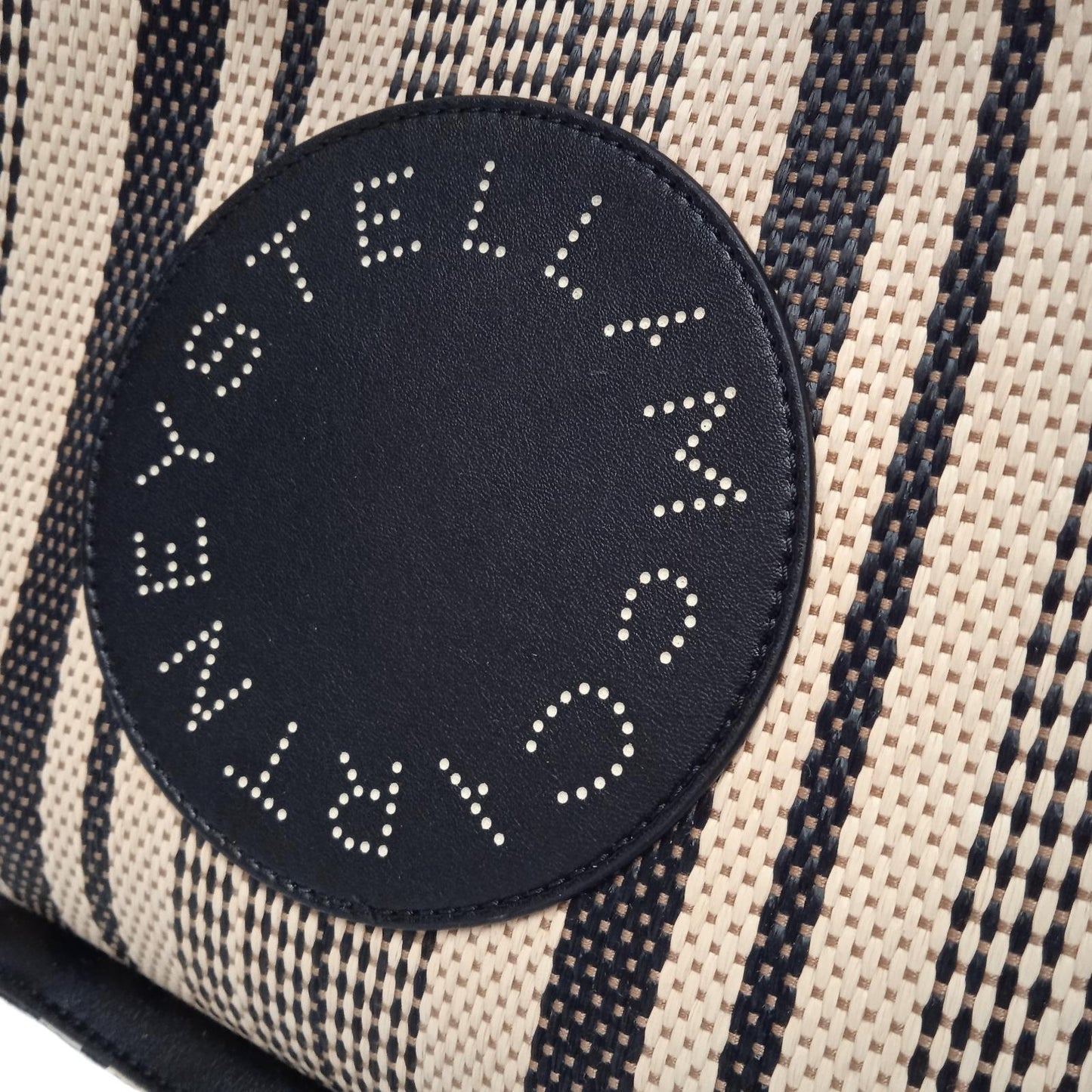 STELLA MCCARTNEY Ladies Beige & Black Striped Raffia Crossbody Bag M RRP795 NEW
