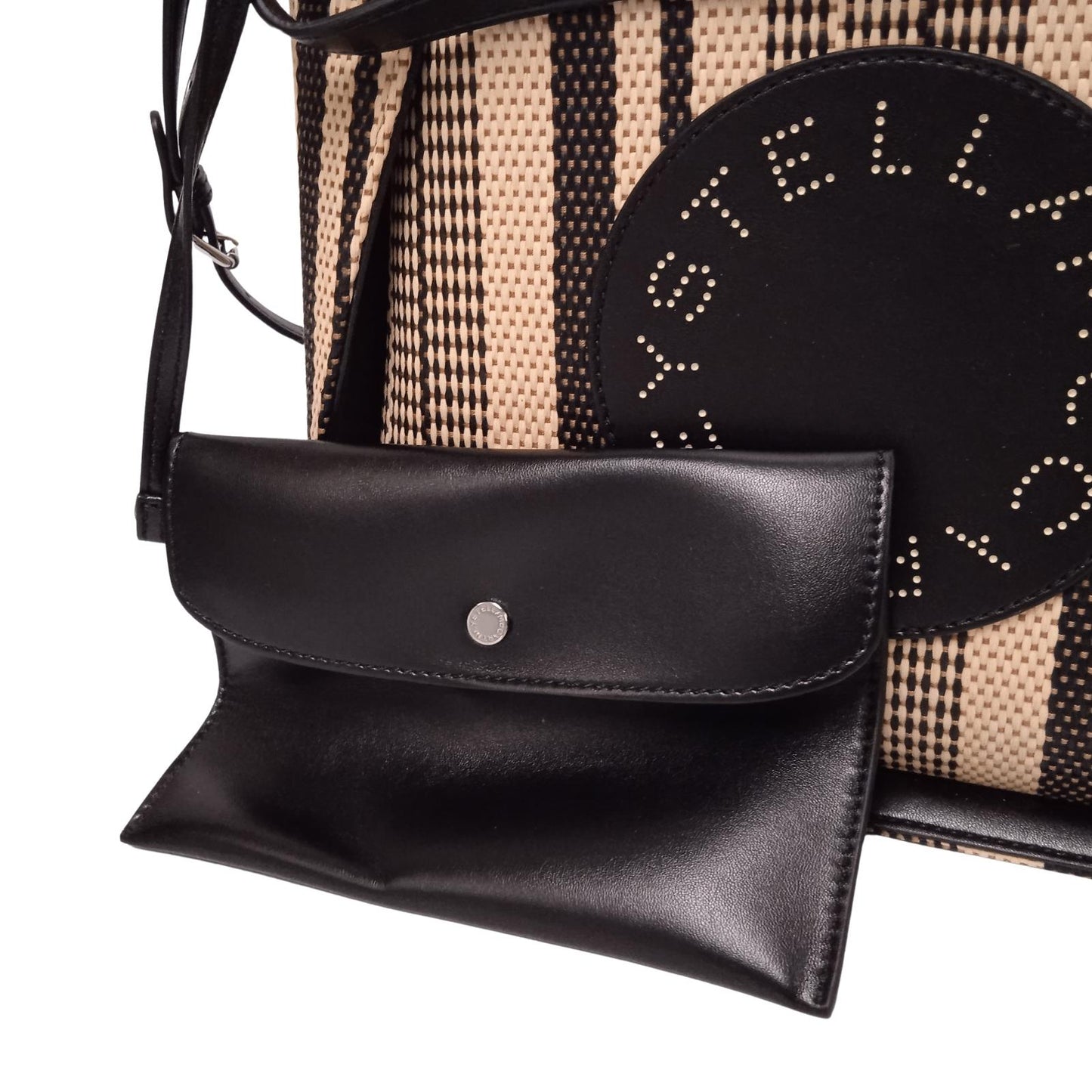 STELLA MCCARTNEY Ladies Beige & Black Striped Raffia Crossbody Bag M RRP795 NEW