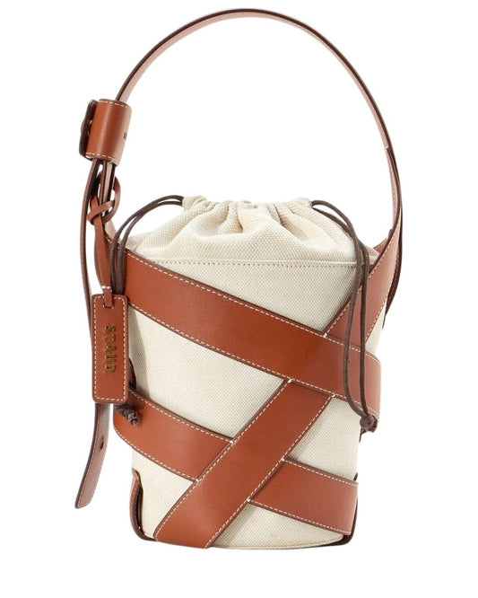 STAUD Ladies Brown/Beige Canvas & Leather Small Hive Bucket Bag RRP295 NEW
