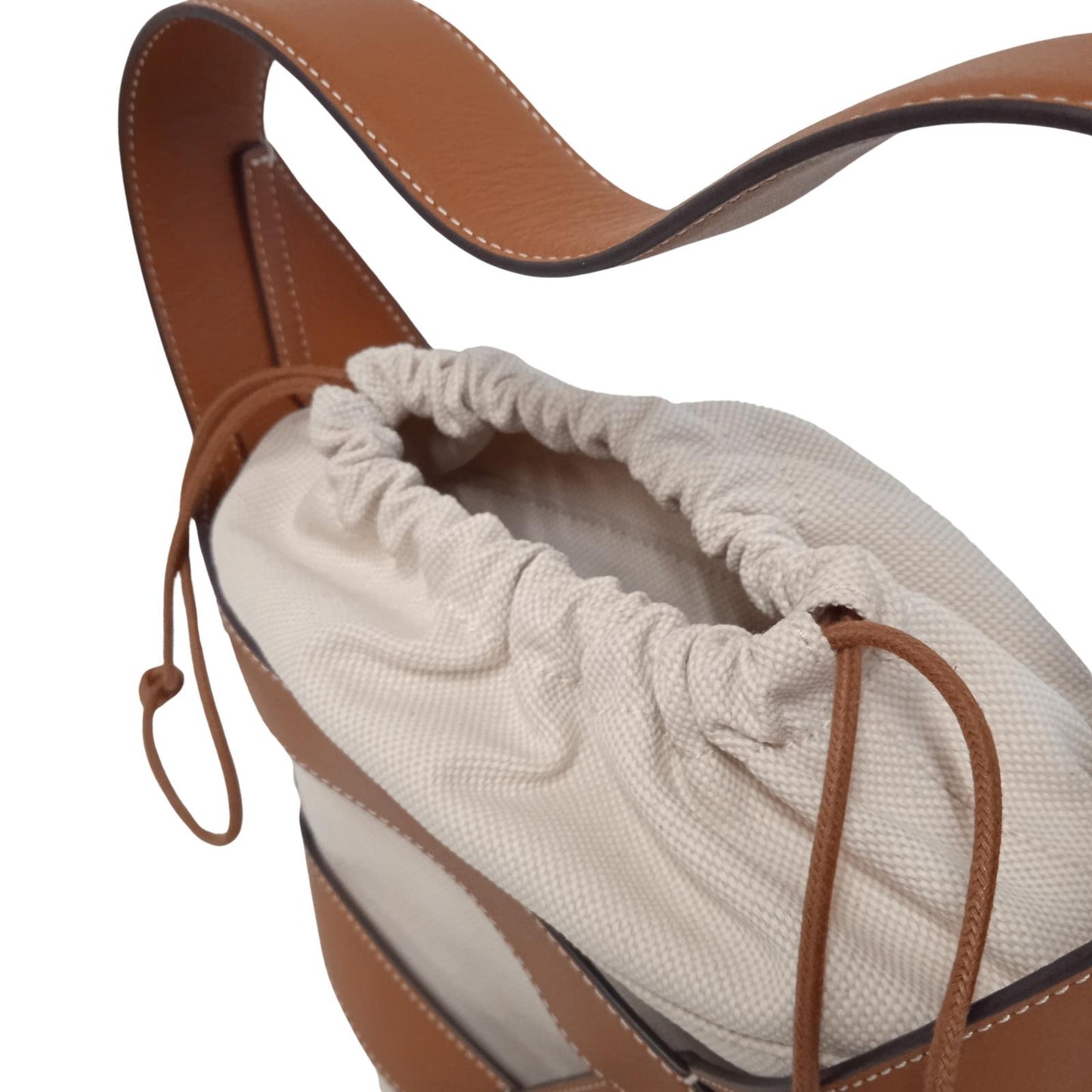 STAUD Ladies Brown/Beige Canvas & Leather Small Hive Bucket Bag RRP295 NEW