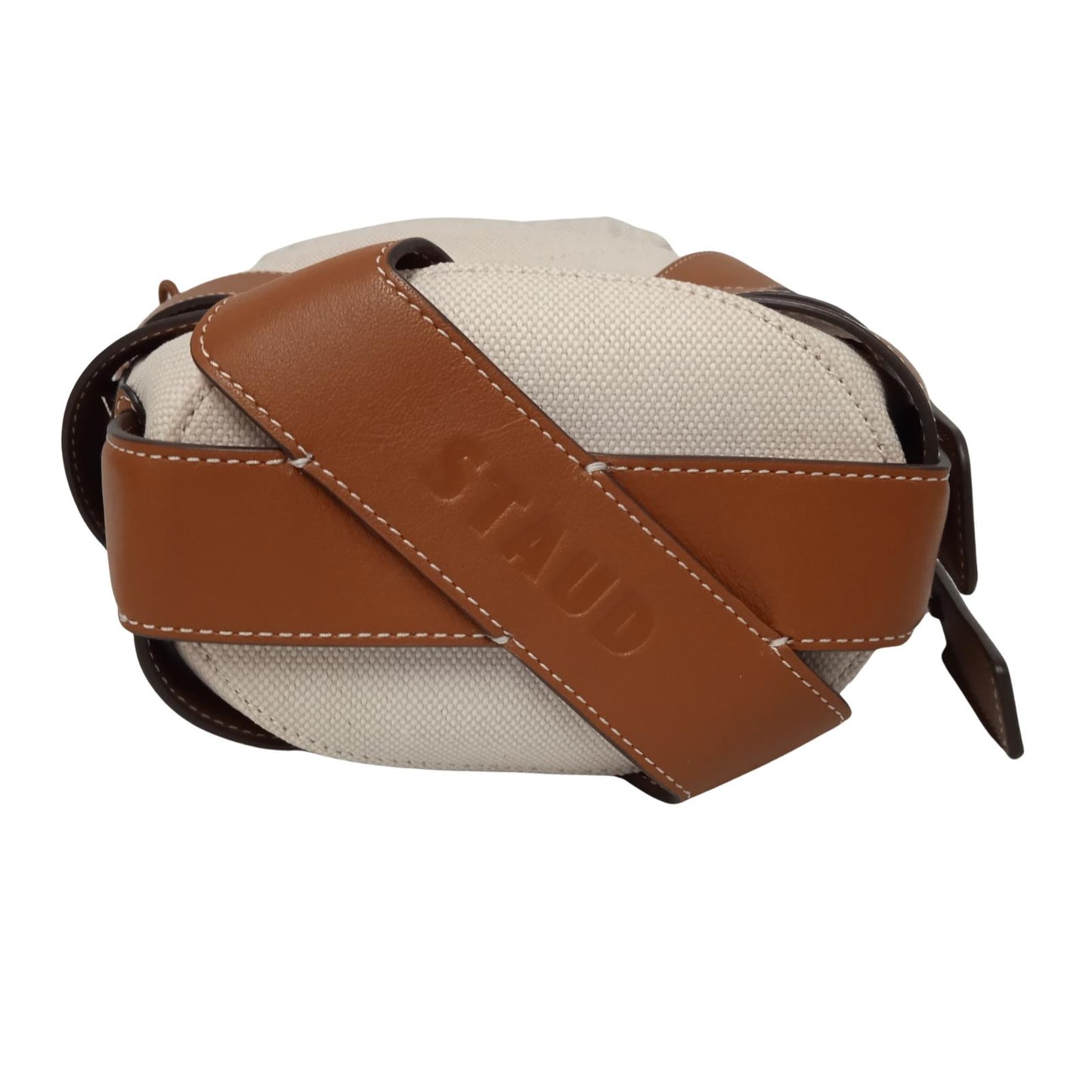 STAUD Ladies Brown/Beige Canvas & Leather Small Hive Bucket Bag RRP295 NEW