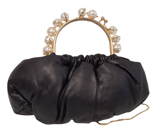 ROSANTICA Ladies Black Leather Explosion Top Handle Small Clutch Bag RRP605 NEW