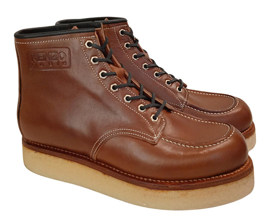 KENZO Men's Kenzoyama Brown Leather Lace Up Zip Ankle Boots UK9.5 NEW RRP675