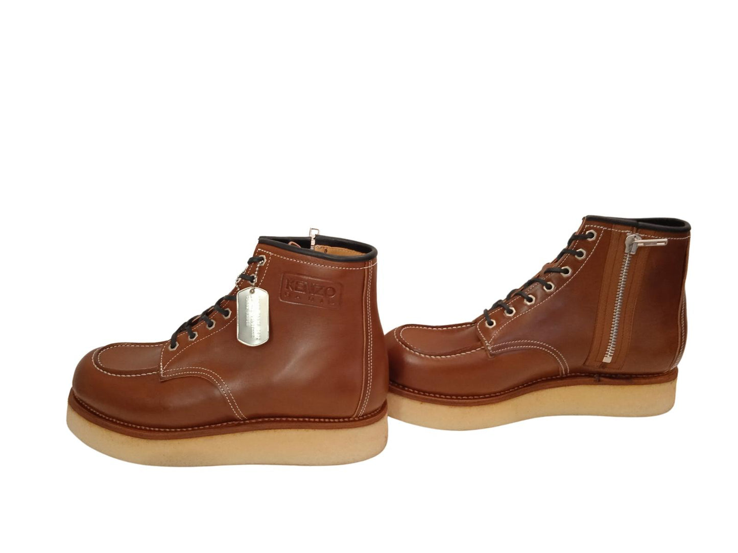 KENZO Men's Kenzoyama Brown Leather Lace Up Zip Ankle Boots UK9.5 NEW RRP675