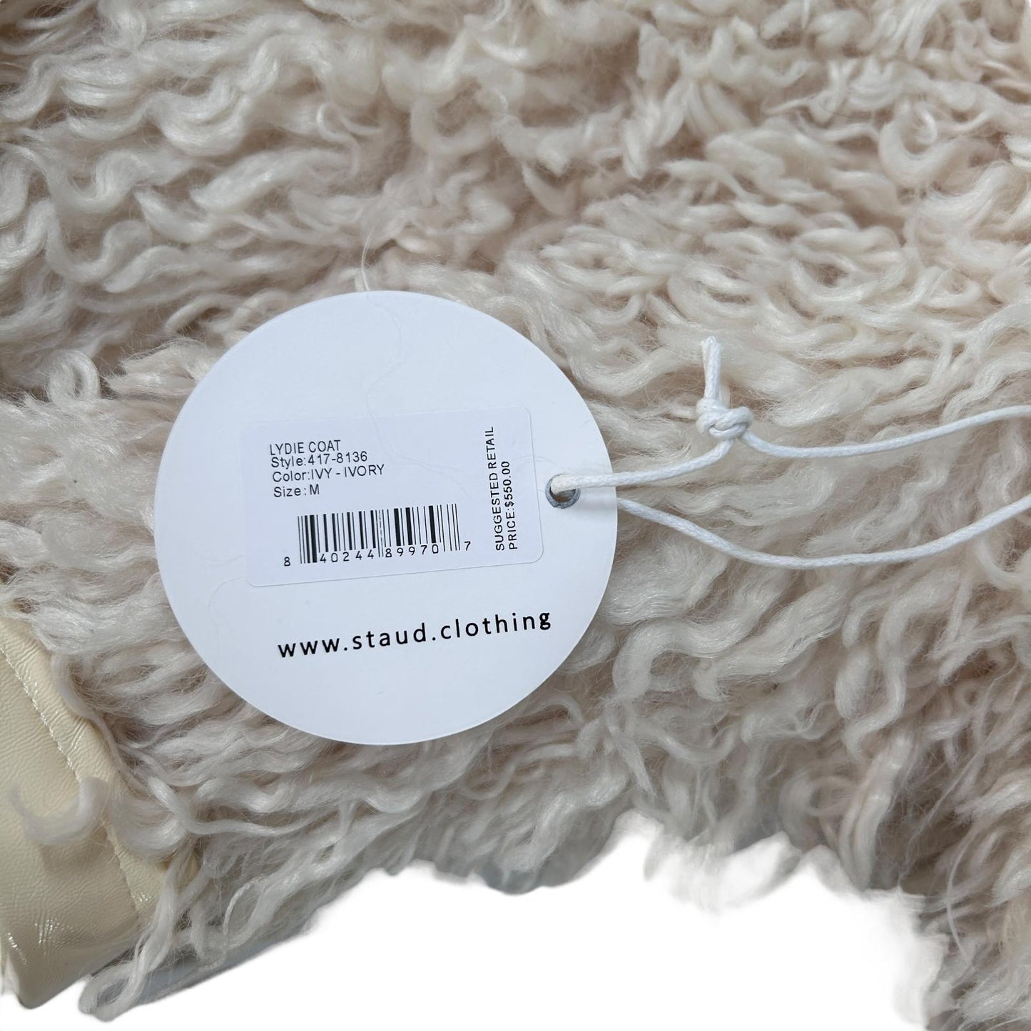 STAUD Neutrals Faux Fur Lydie faux shearling collar coat Medium - NEW RRP 430