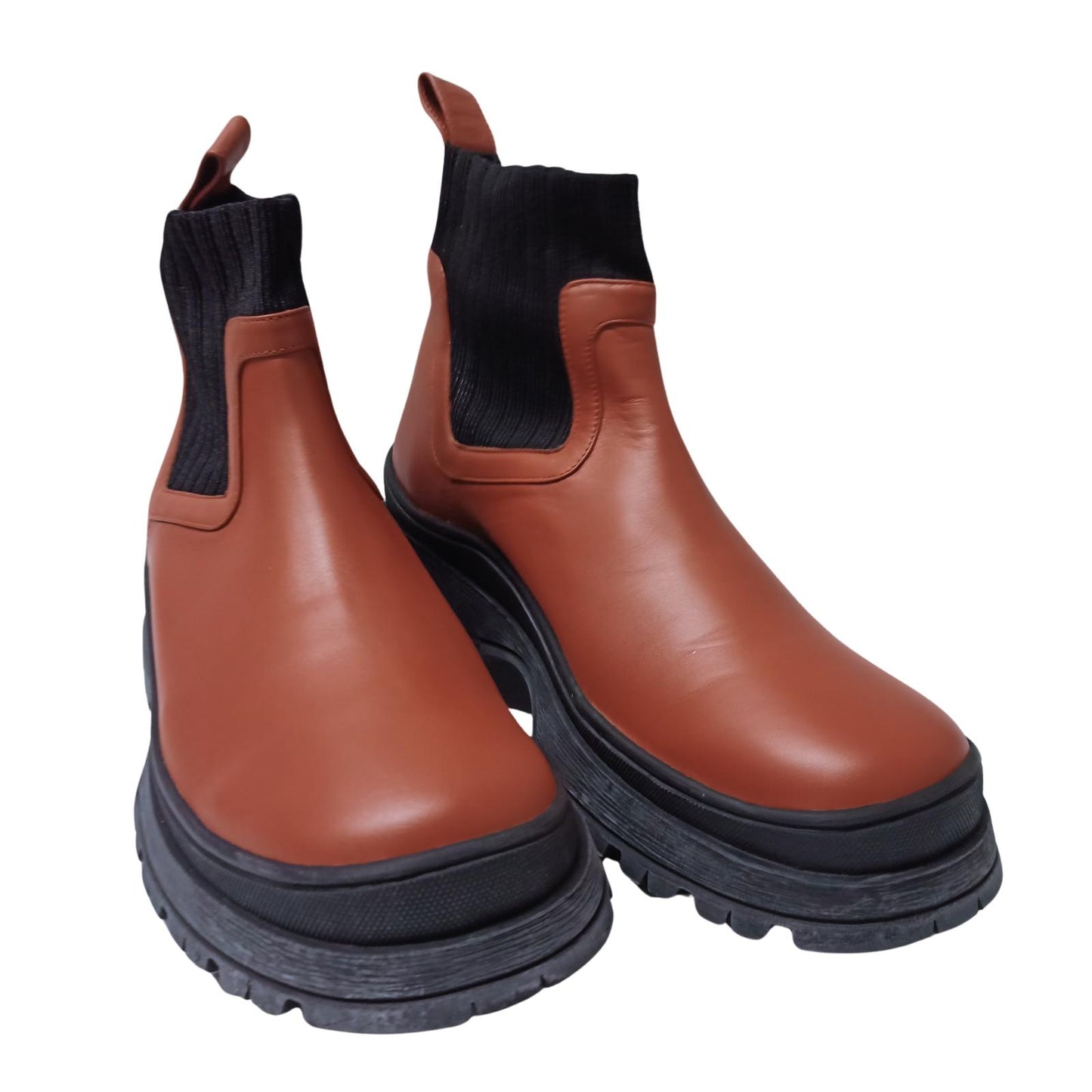 STAUD Brown Ankle Boots Bow Flat Round Toe Chelsea Duck Nappa UK 7 NEW RRP 385