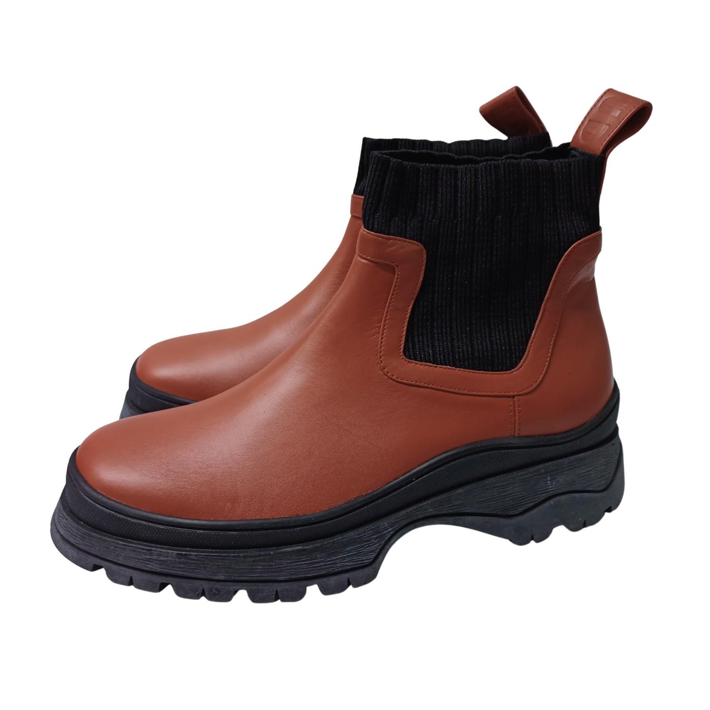 STAUD Brown Ankle Boots Bow Flat Round Toe Chelsea Duck Nappa UK 7 NEW RRP 385