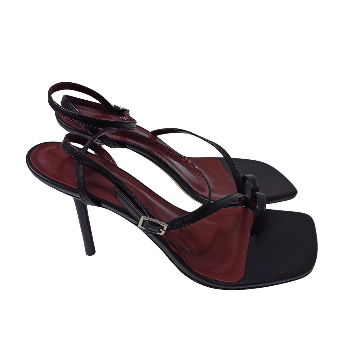 STAUD Black High Heeled Sandals Mona Square Toe Leather Shoe UK 5 NEW RRP 250
