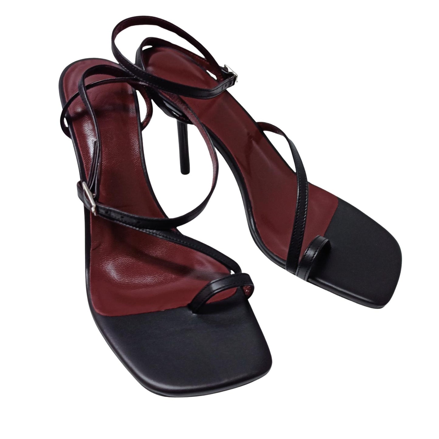 STAUD Black High Heeled Sandals Mona Square Toe Leather Shoe UK 5 NEW RRP 250