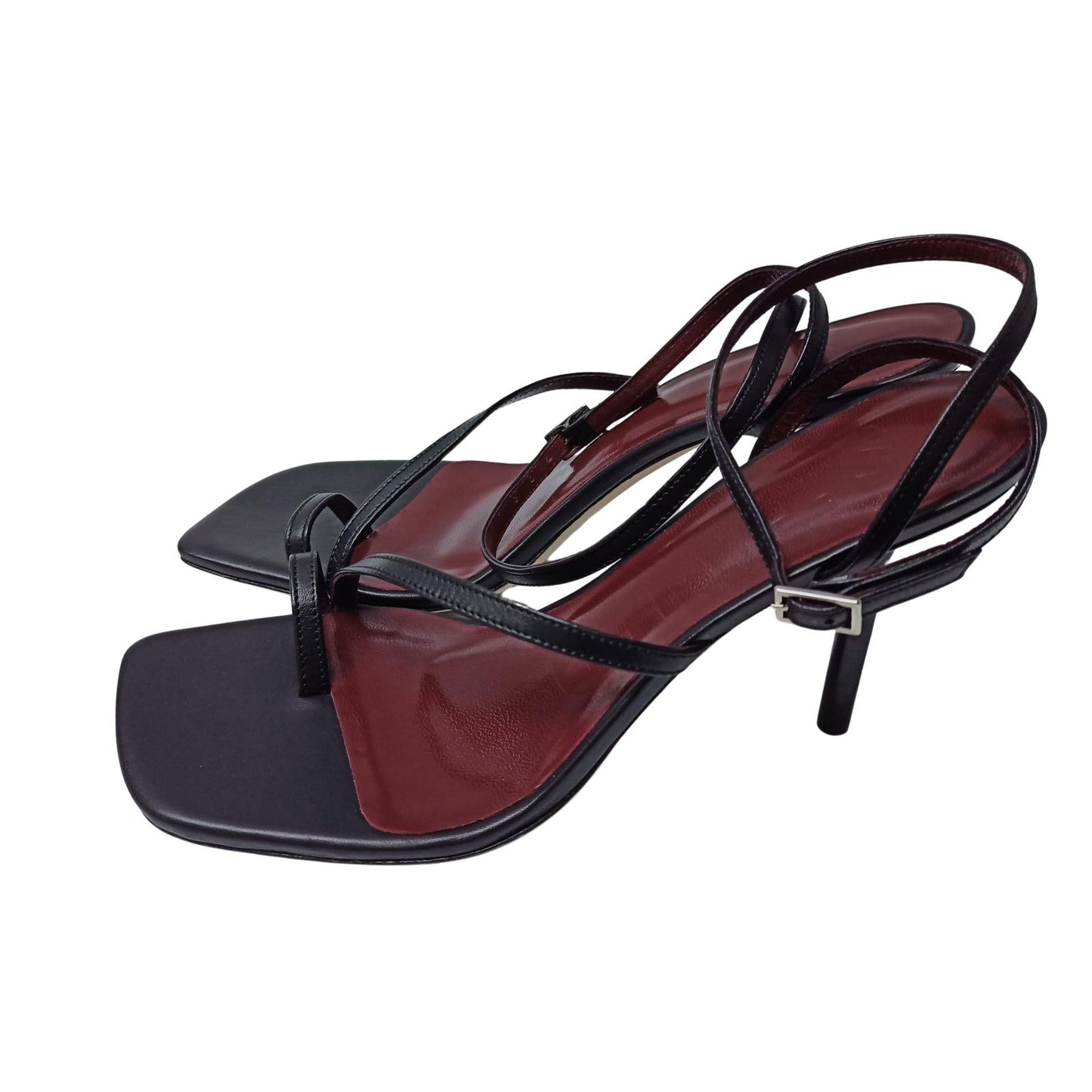 STAUD Black High Heeled Sandals Mona Square Toe Leather Shoe UK 5 NEW RRP 250