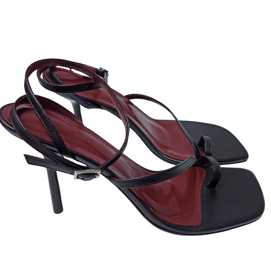 STAUD Black High Heeled Sandals Mona Square Toe Leather Shoe UK 5.5 NEW RRP 250