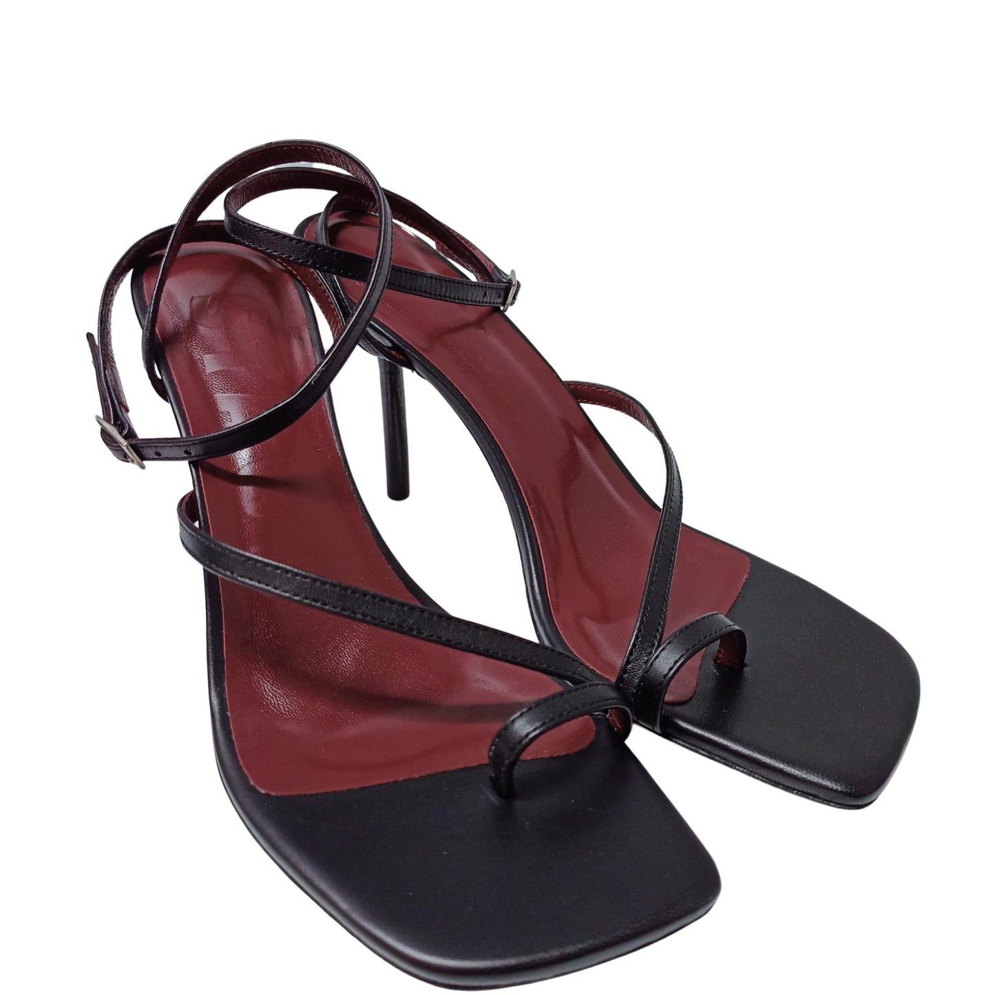 STAUD Black High Heeled Sandals Mona Square Toe Leather Shoe UK 5.5 NEW RRP 250