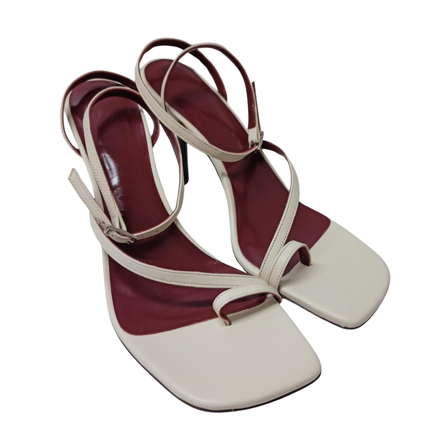 STAUD White High Heeled Sandals Mona Square Toe Leather Shoe UK 5.5 NEW RRP 250
