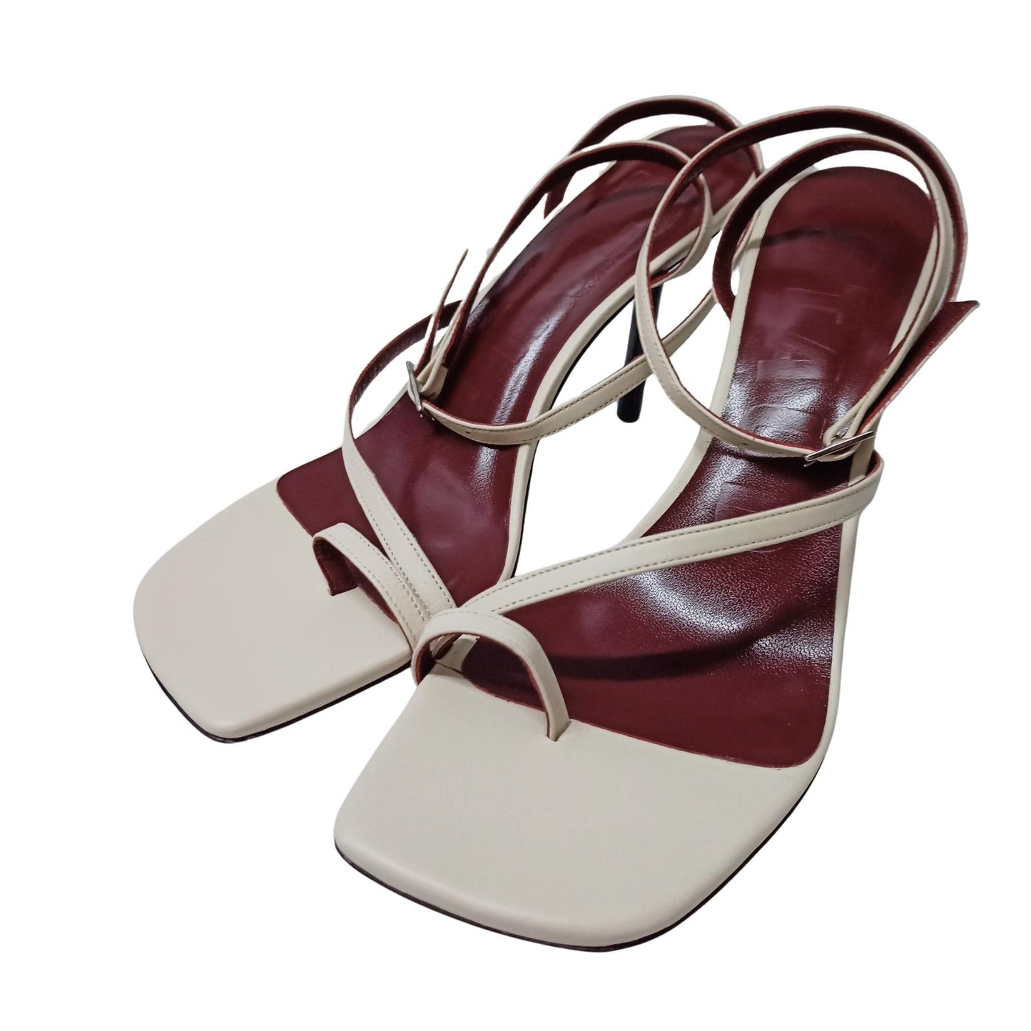 STAUD White High Heeled Sandals Mona Square Toe Leather Shoe UK 5.5 NEW RRP 250