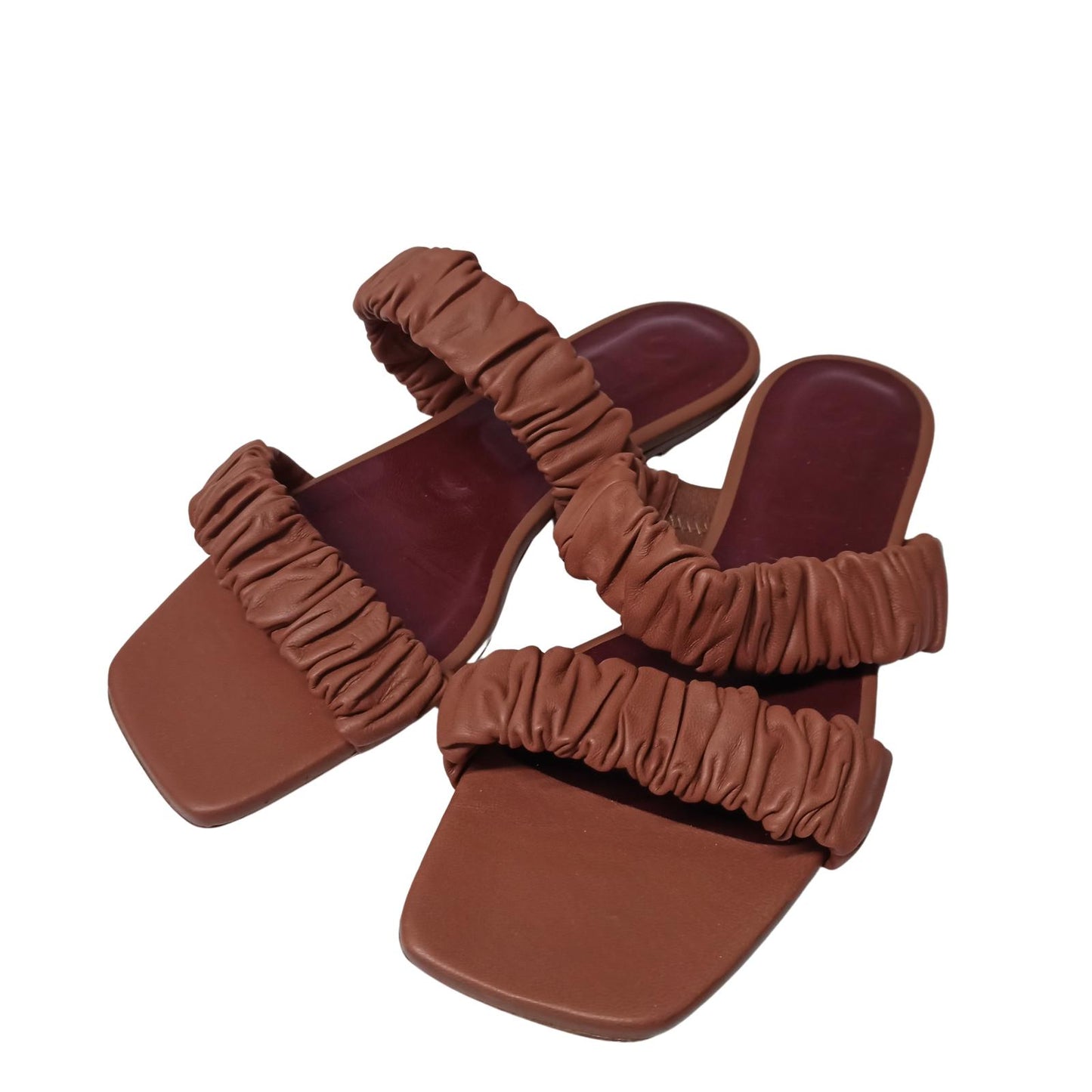 STAUD Brown Flat Sandals Maya Flat Sandal Ruched Nappa Shoe UK 4.5 NEW RRP 250
