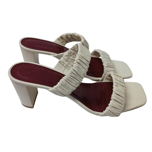 STAUD White Mid Heel Frankie Sandal Mule Ruched Nappa Shoe UK 7.5 NEW RRP 310