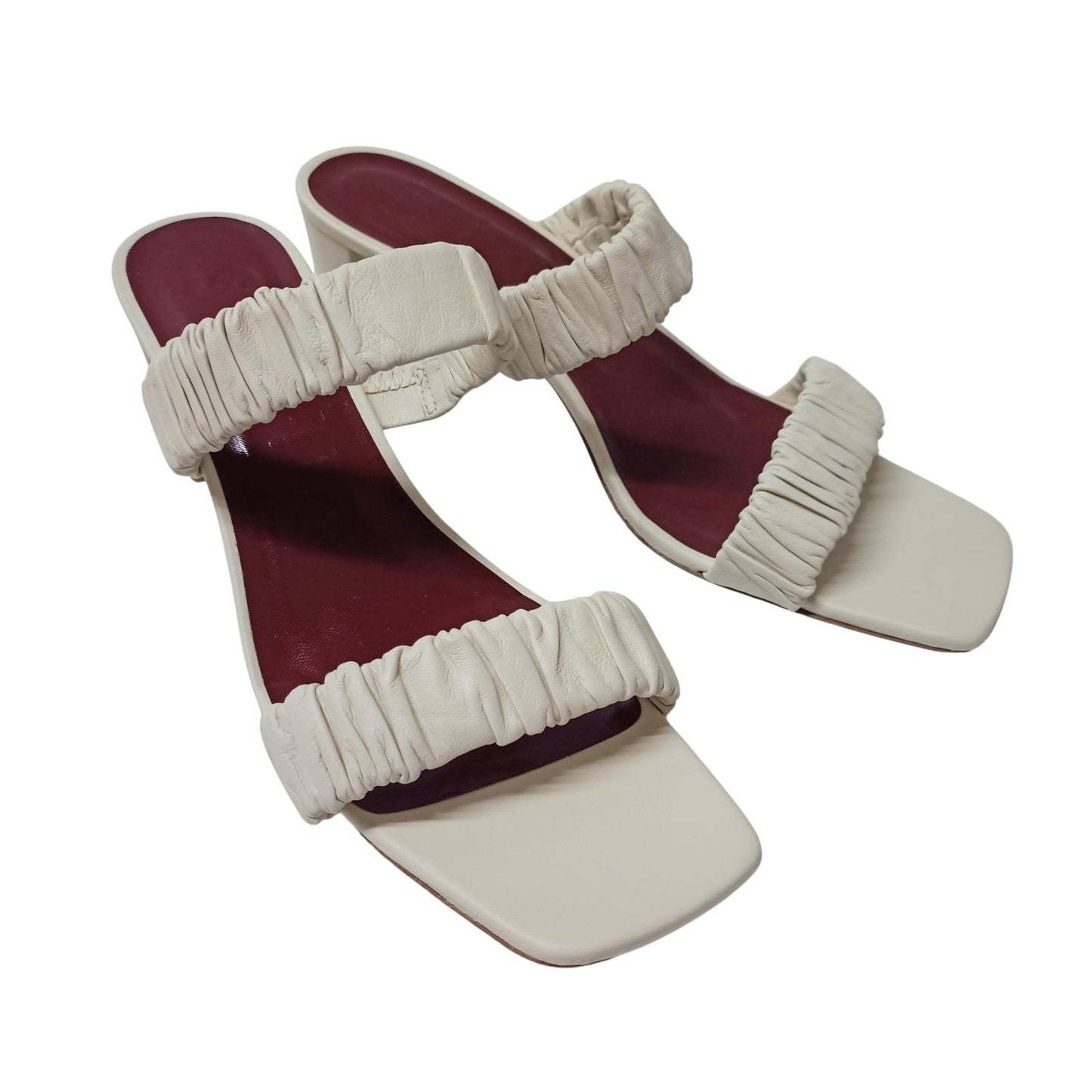 STAUD White Mid Heel Frankie Sandal Mule Ruched Nappa Shoe UK 7.5 NEW RRP 310