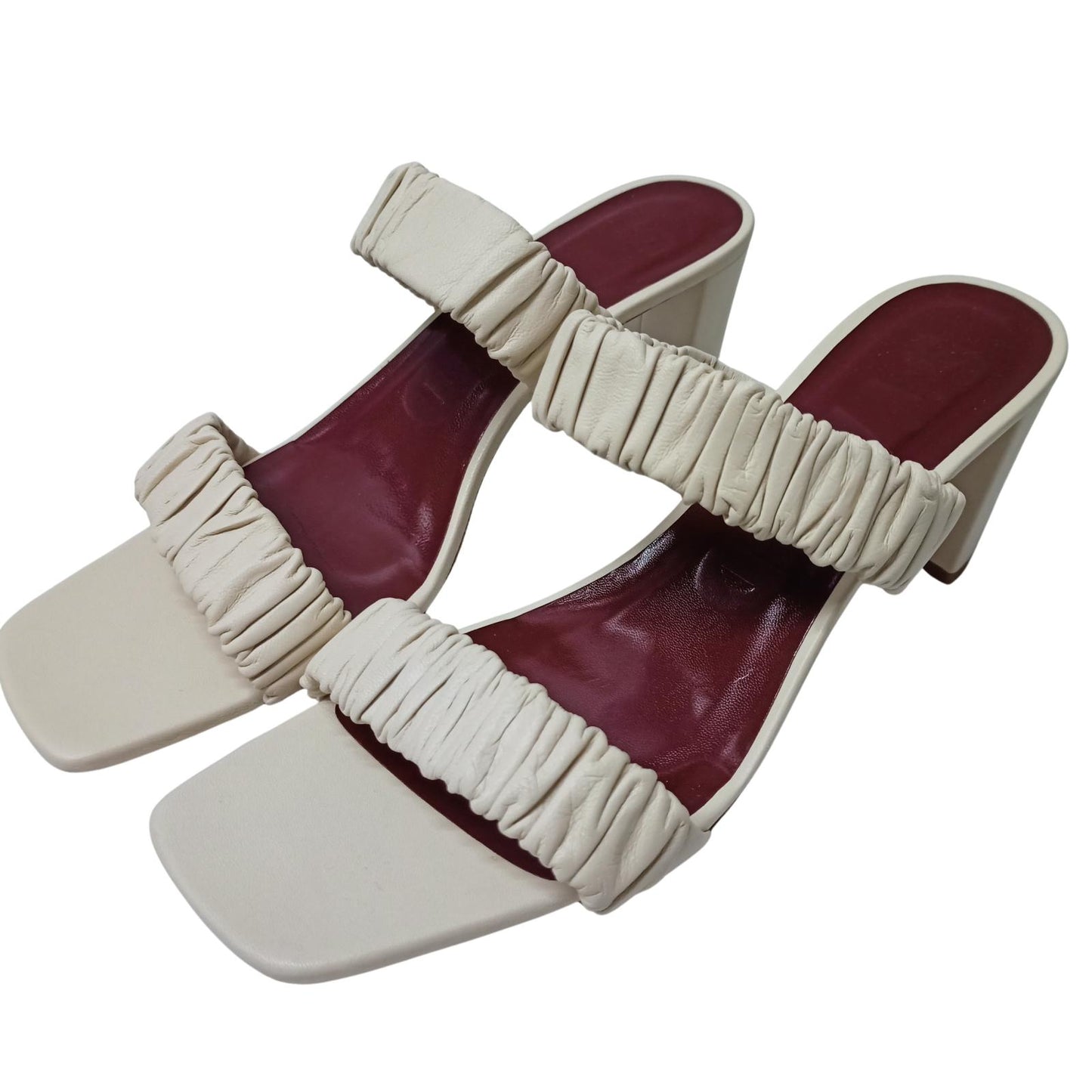 STAUD White Mid Heel Frankie Sandal Mule Ruched Nappa Shoe UK 7.5 NEW RRP 310