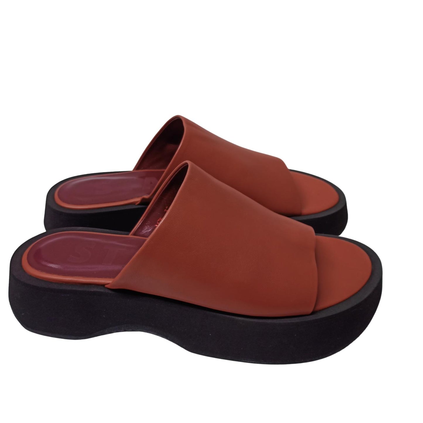 STAUD Brown Flat Sandals Alpine Slide Block Nappa Shoe UK 4.5 NEW RRP 295